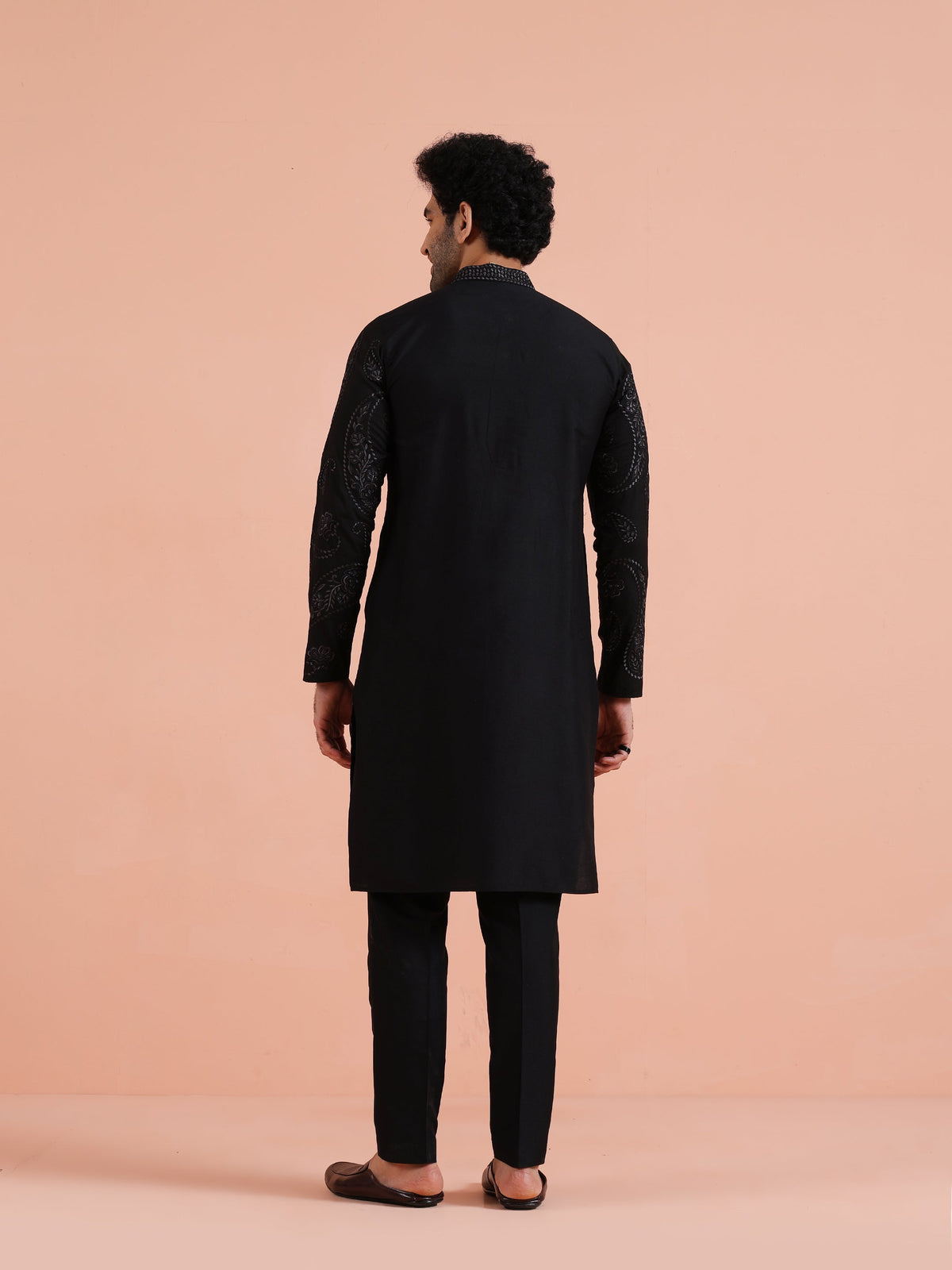 Black Embroidered Silk Blend Kurta