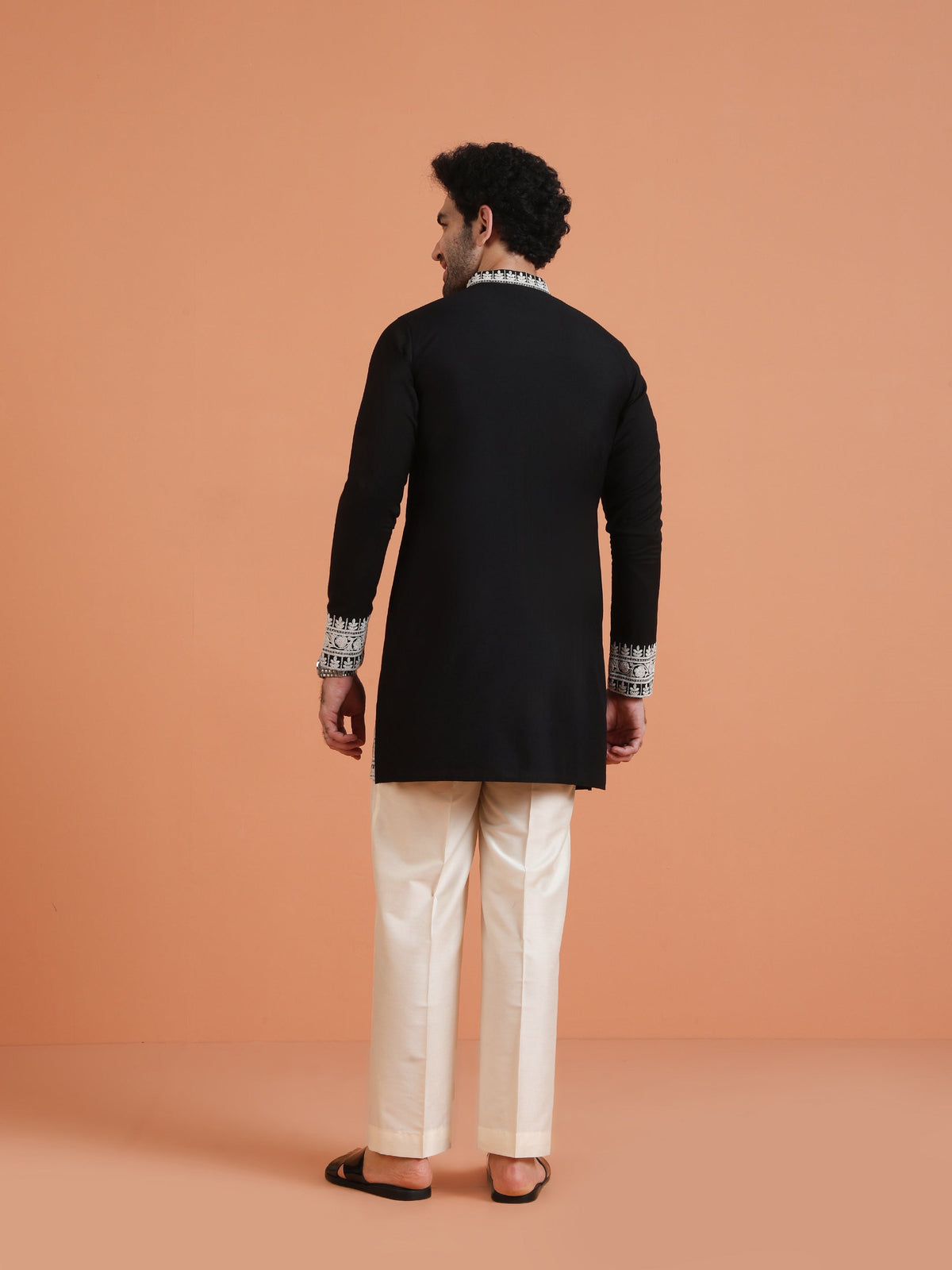 Black Cotton Silk Embroidered Mid Kurta