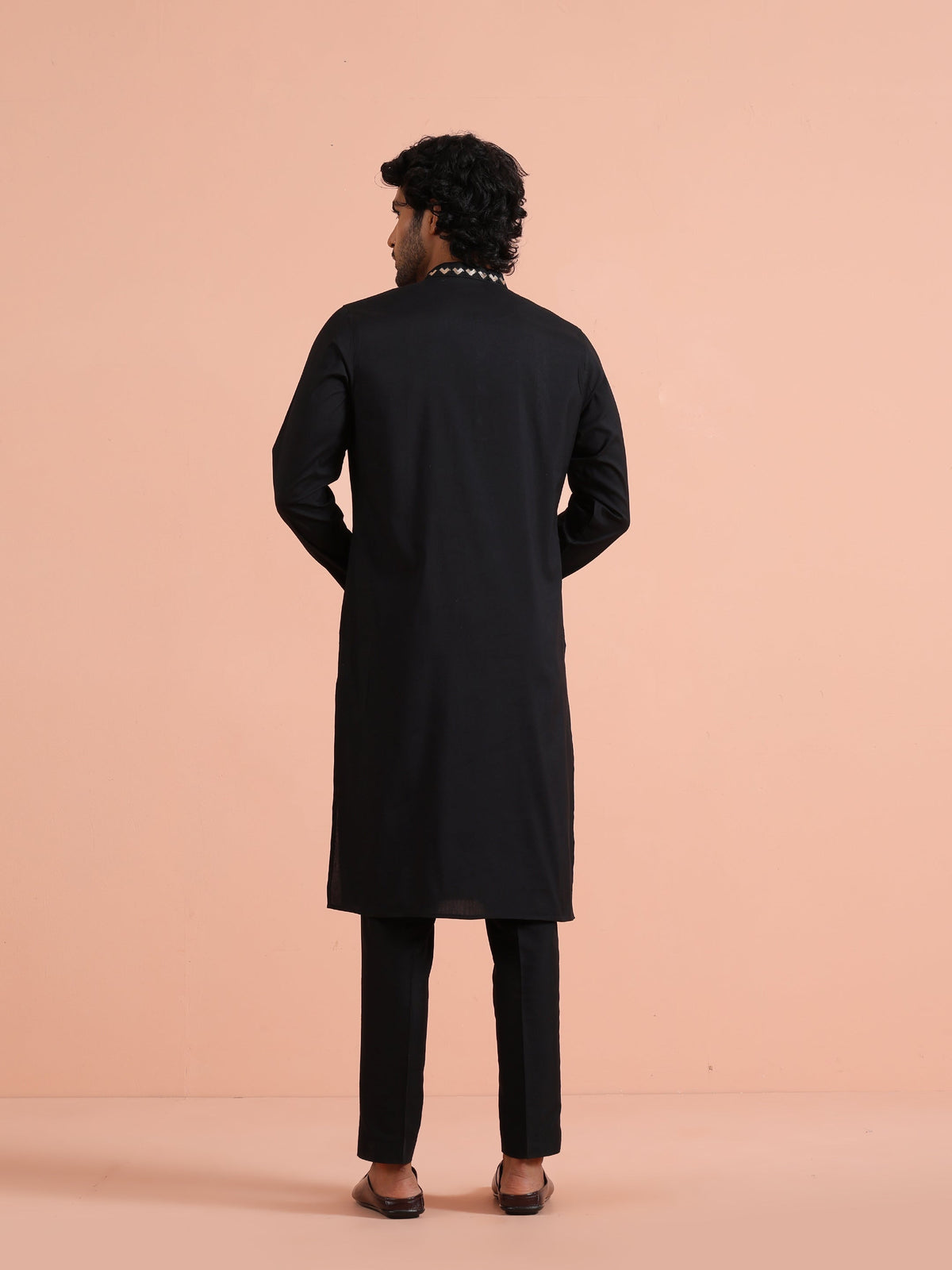Black Metallic Embroidered Silk Kurta