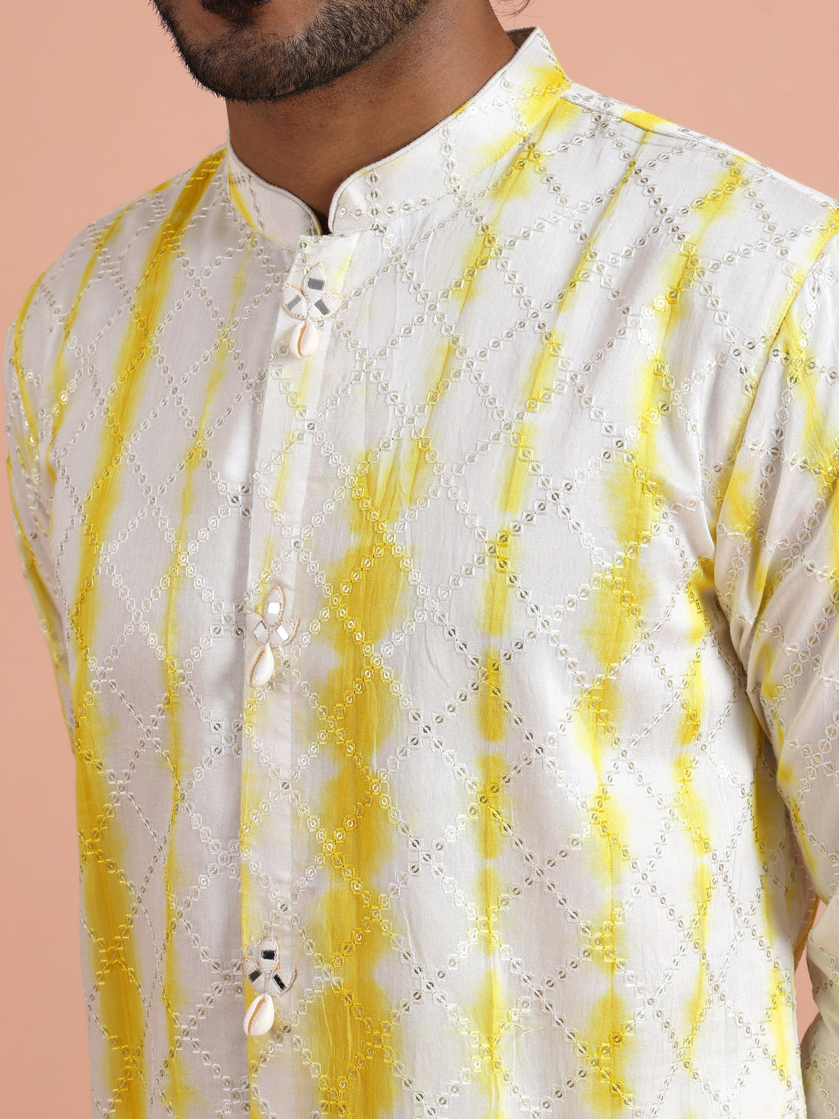 White & Yellow Ombre Printed Kurta