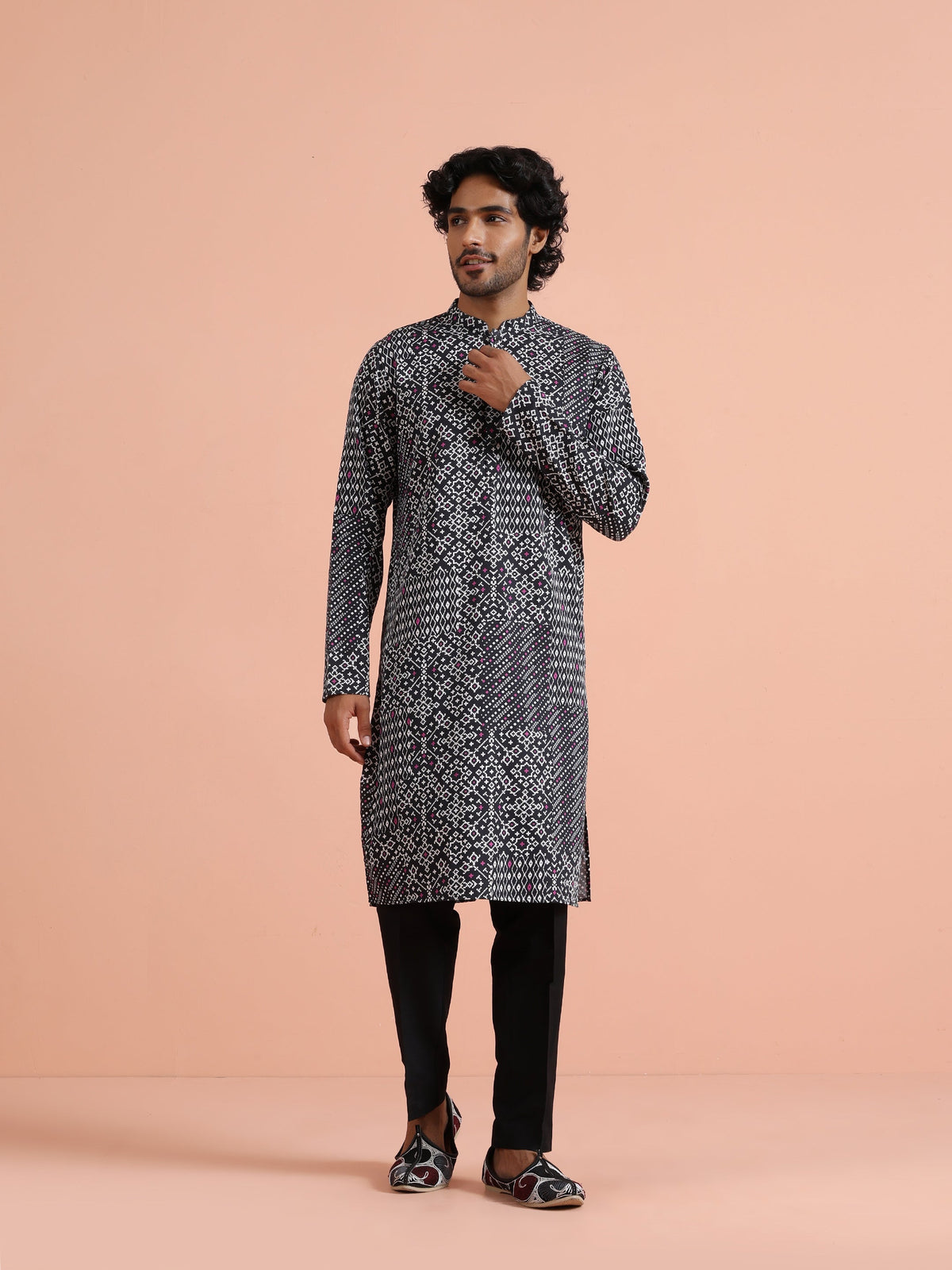 Black Geometric Printed Kurta