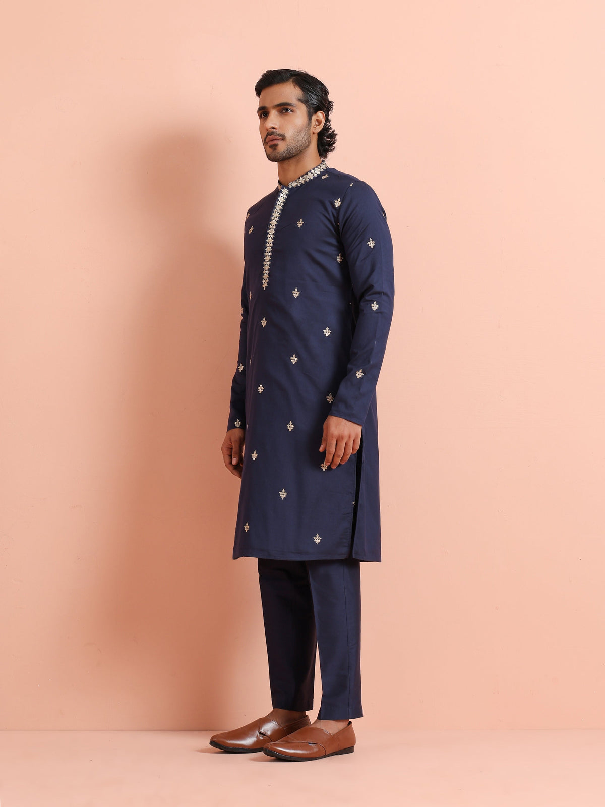 Navy Kurta with Delicate Embroidery
