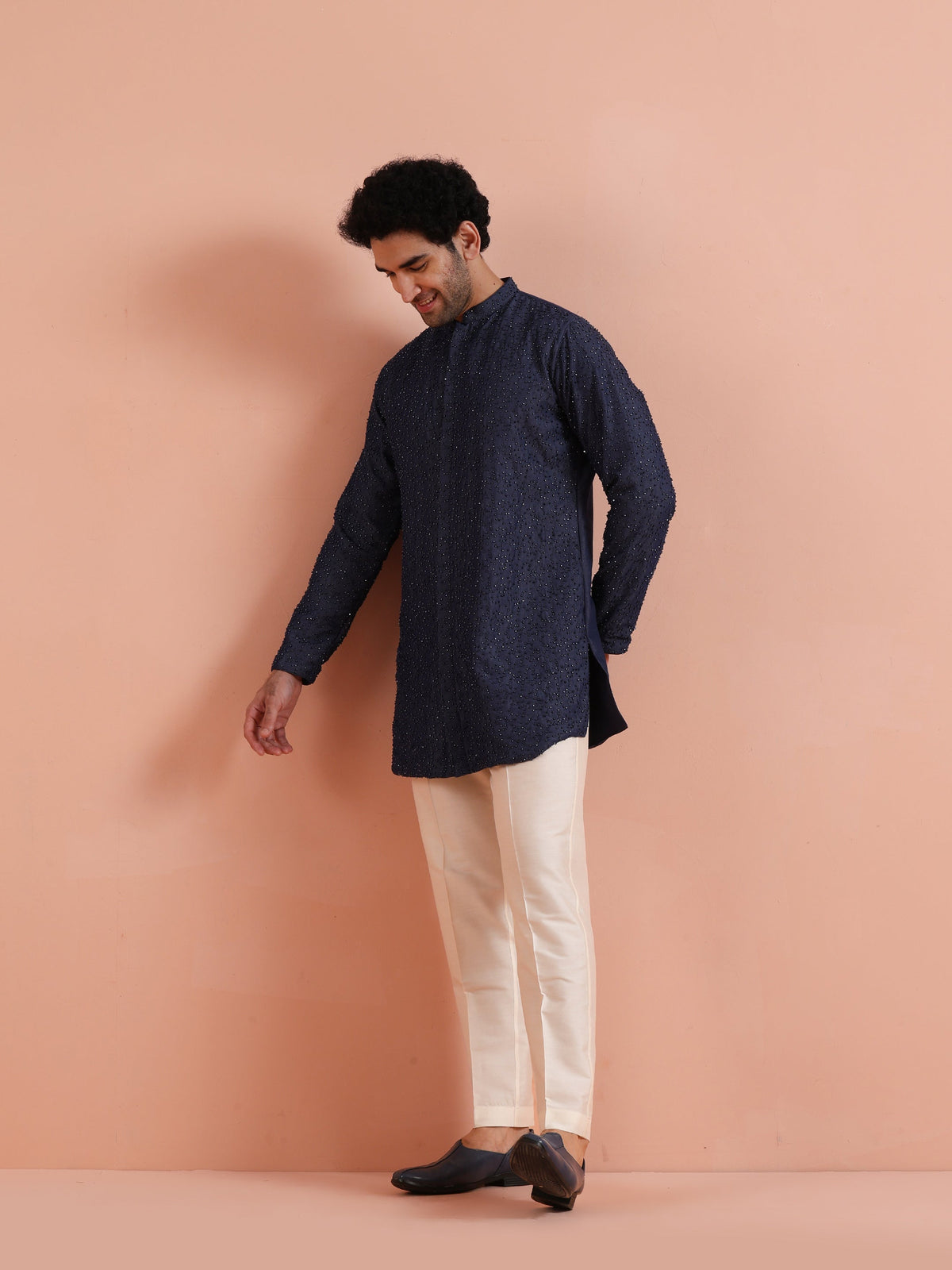 Navy Mid Kurta with Sequin Detailing