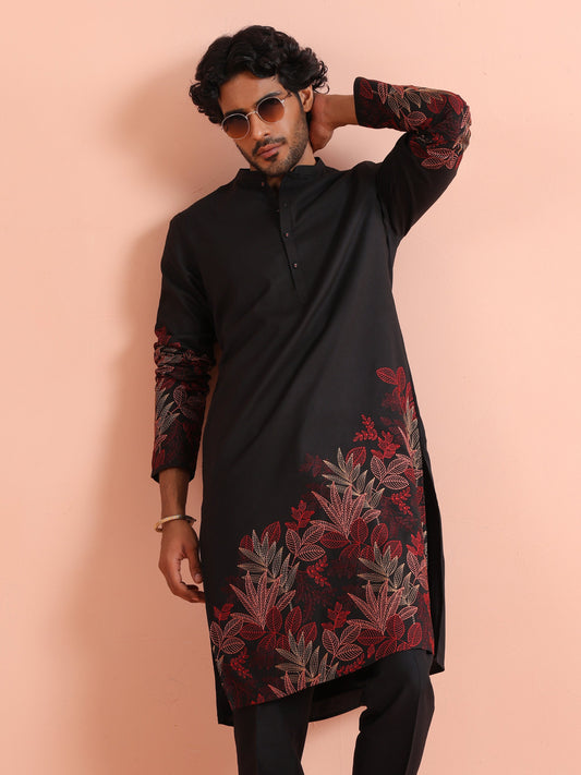 Black Kurta with Red Embroidery