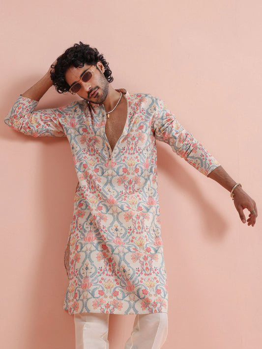 Pastel Multicolor Floral Printed Kurta