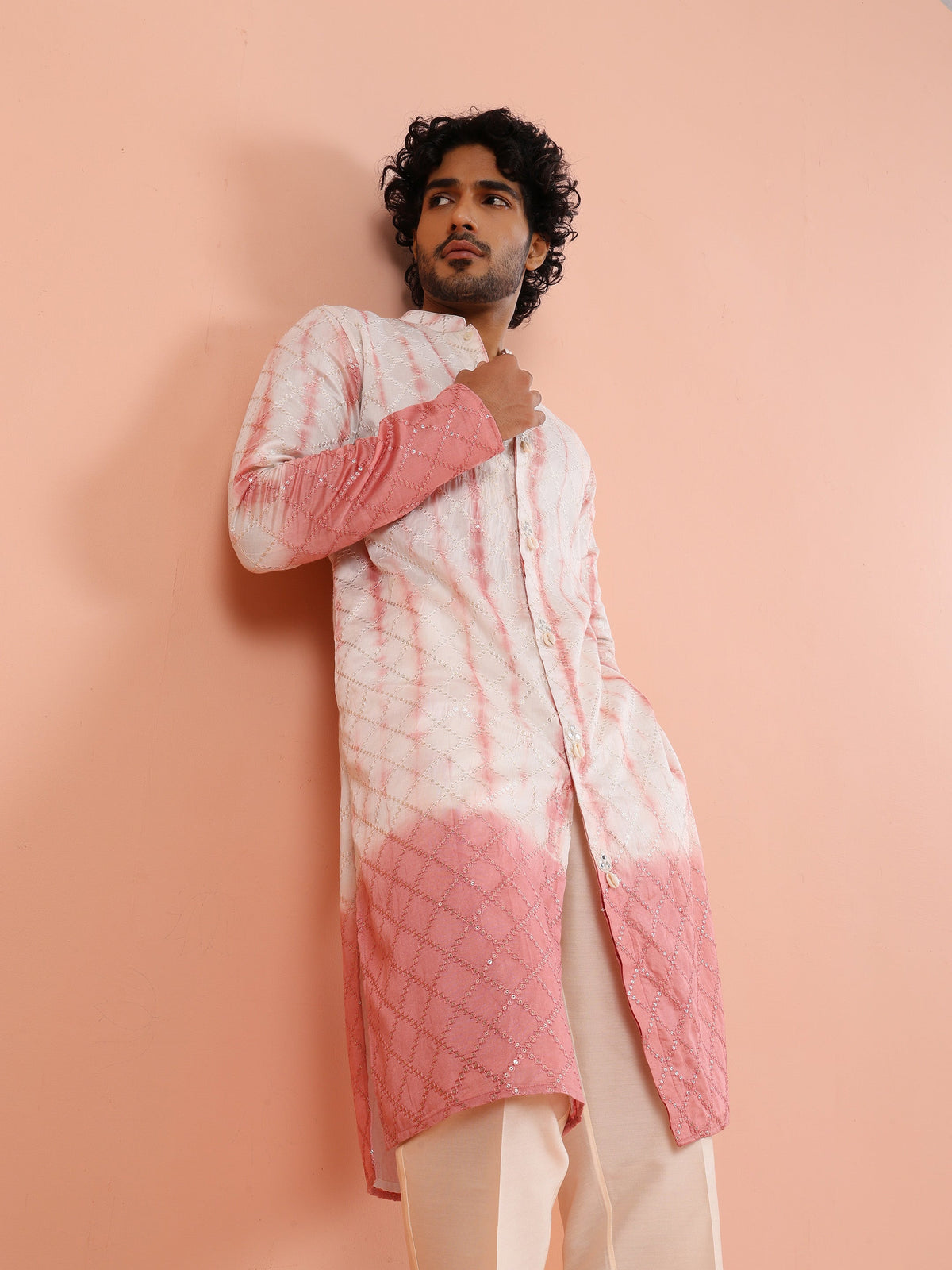 White & Pink Ombre Printed Kurta