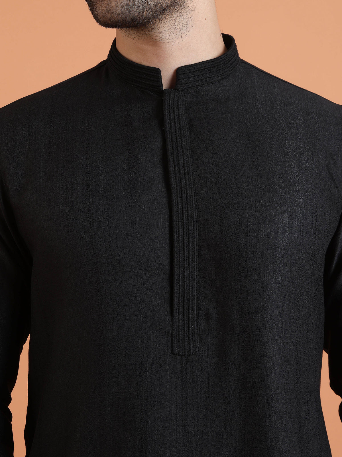 Black Silk Blend Solid Mid Kurta