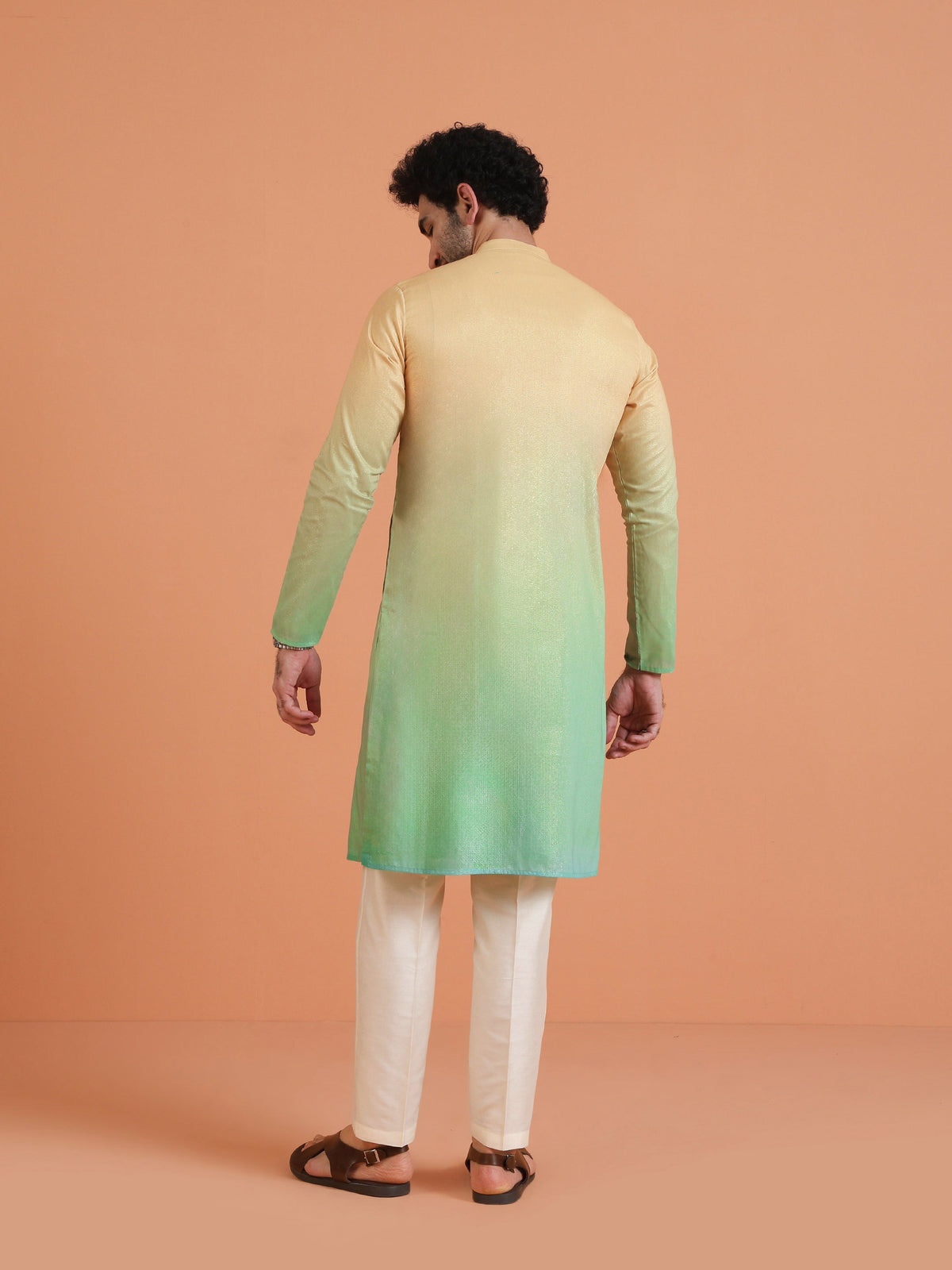 Golden Beige Ombre Cotton Silk Kurta