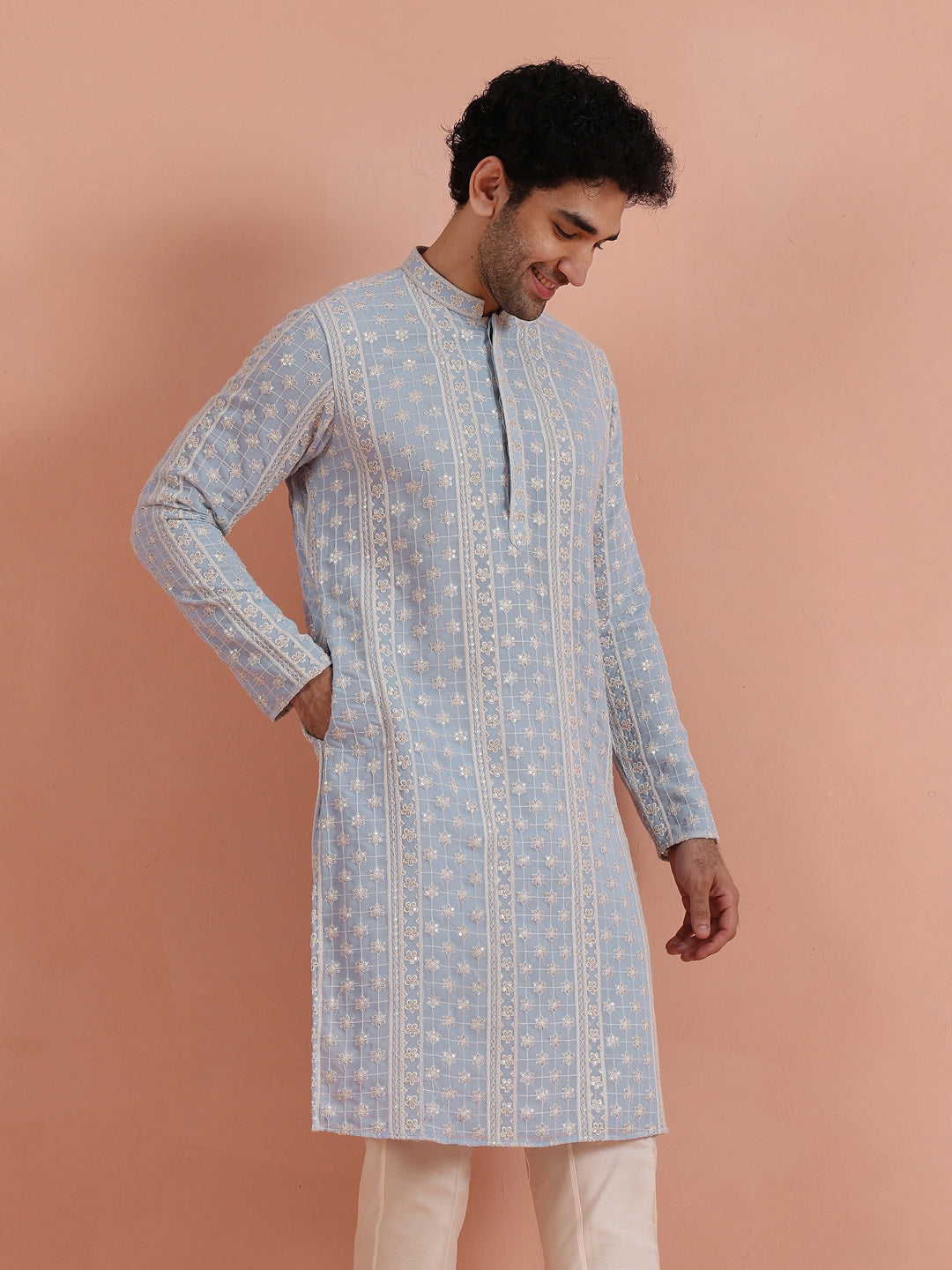 Sky Blue Embroidered Sequin Kurta