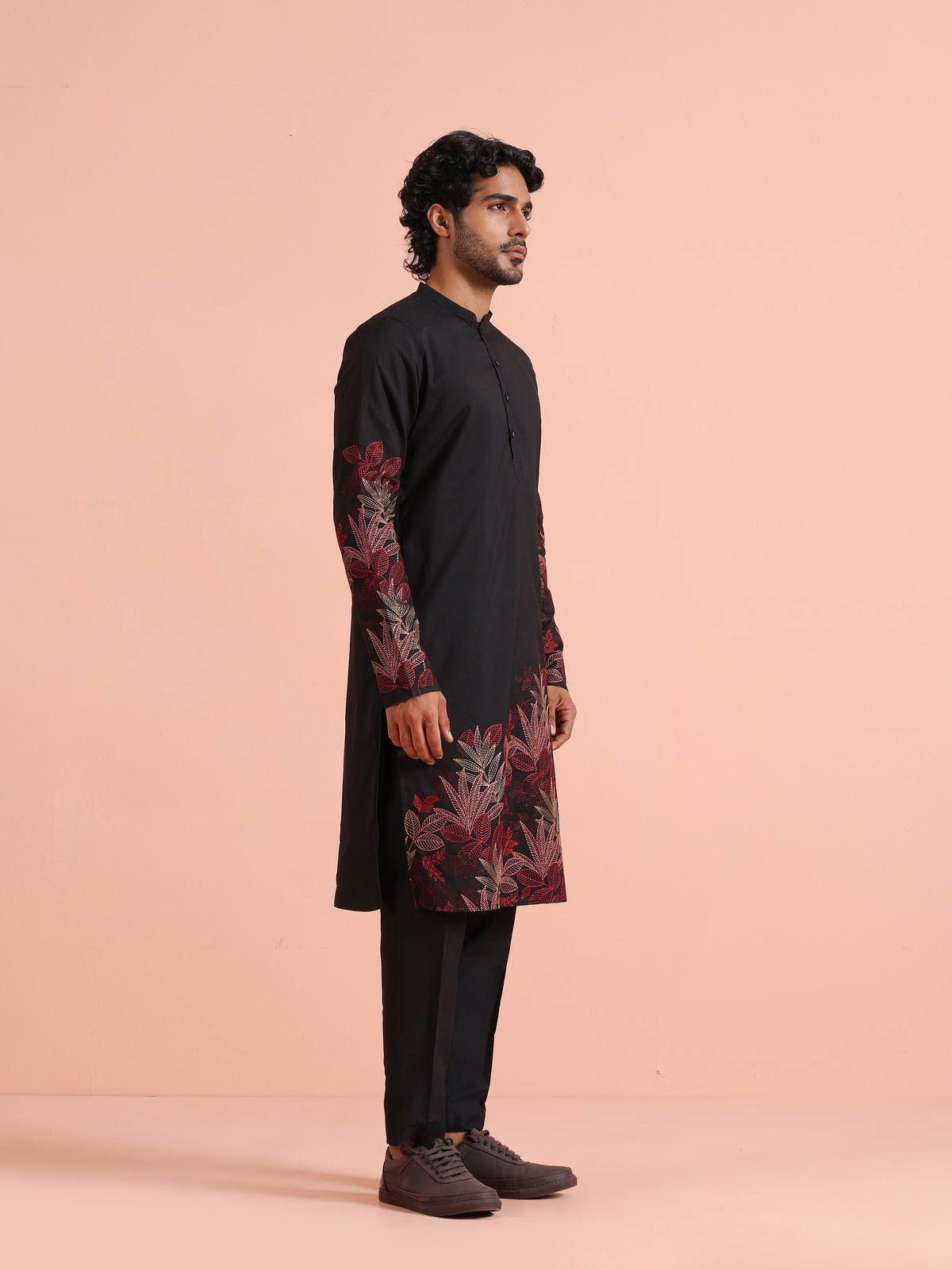 Black Kurta with Red Embroidery