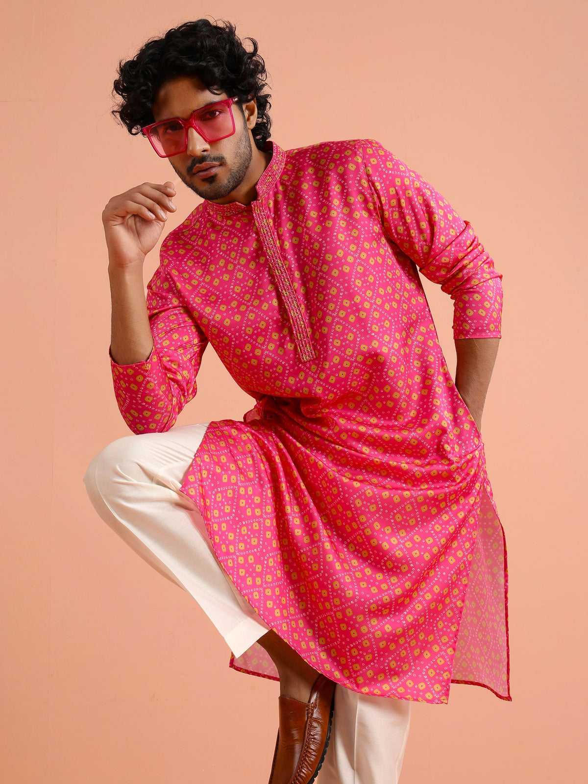 Hot Pink Art Silk Printed Kurta