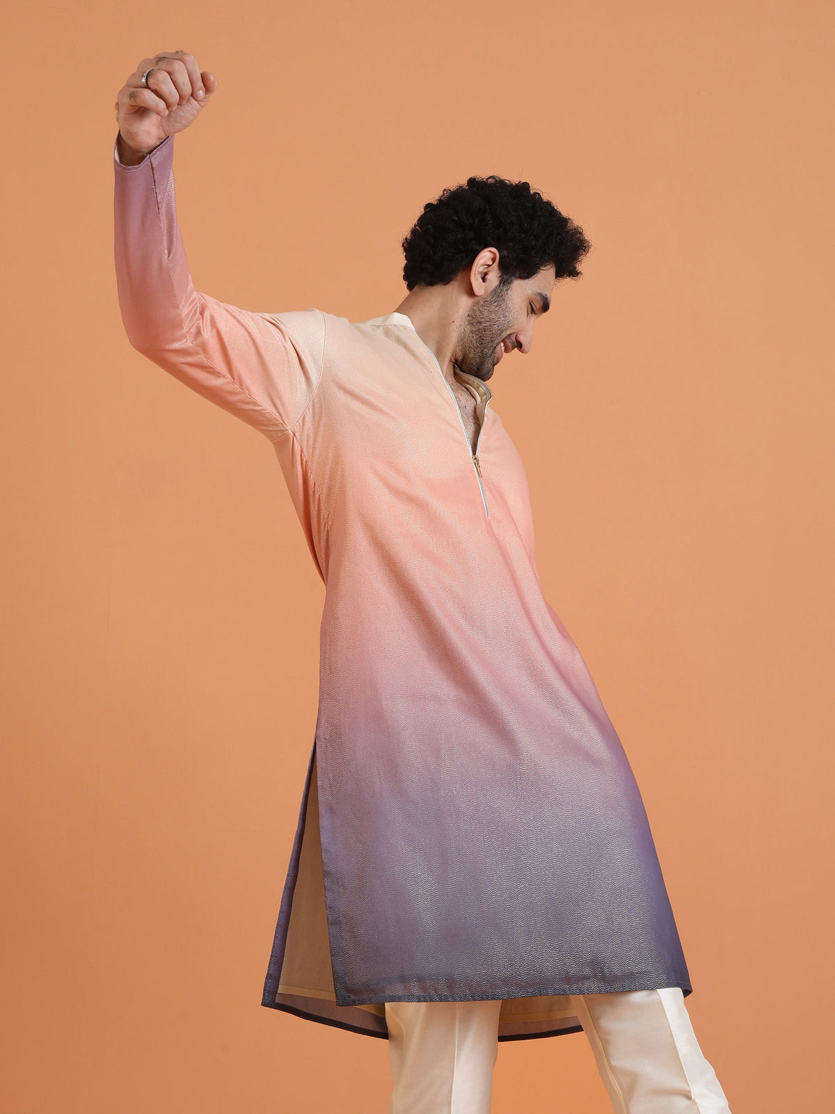 Peach Ombre Cotton Silk Zipped Kurta