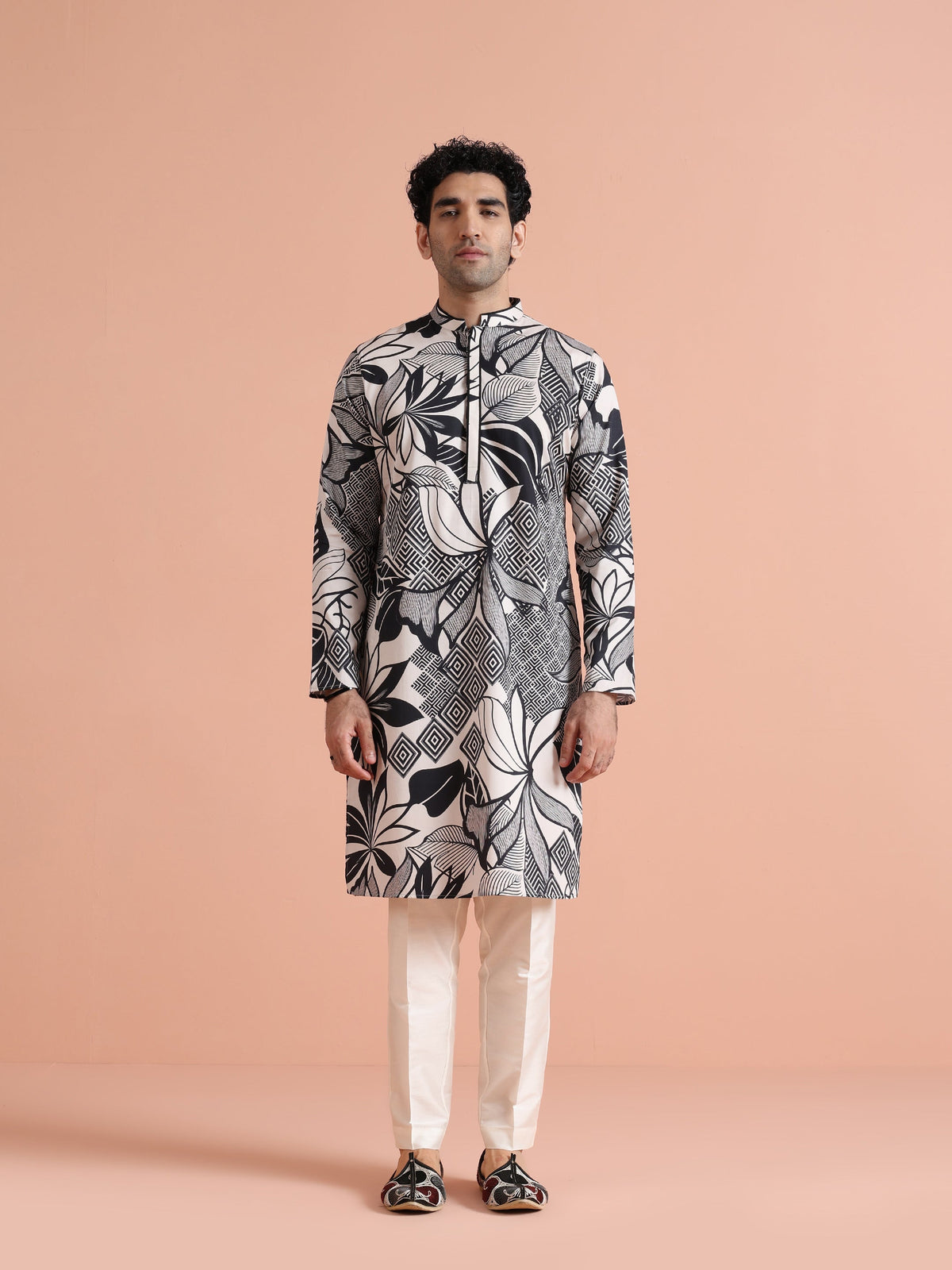 Black & White Printed Long Kurta