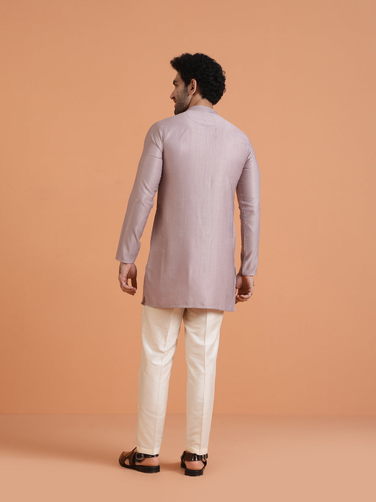 Lilac Silk Blend Solid Mid Kurta
