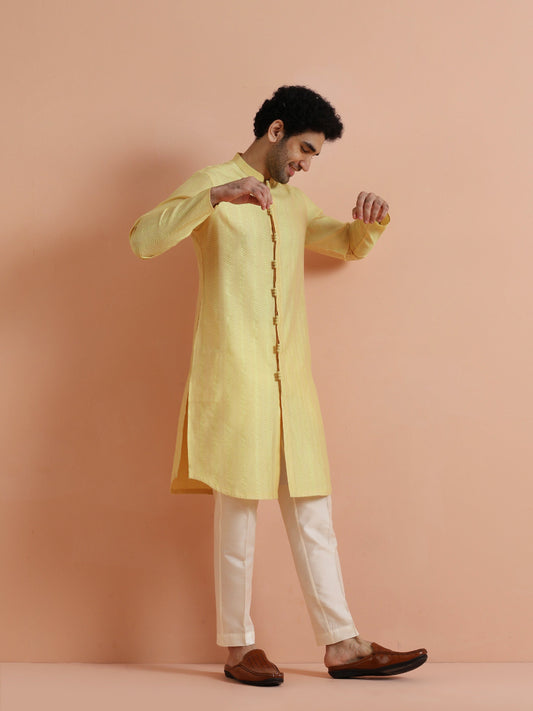 Yellow Jacquard Woven Kurta