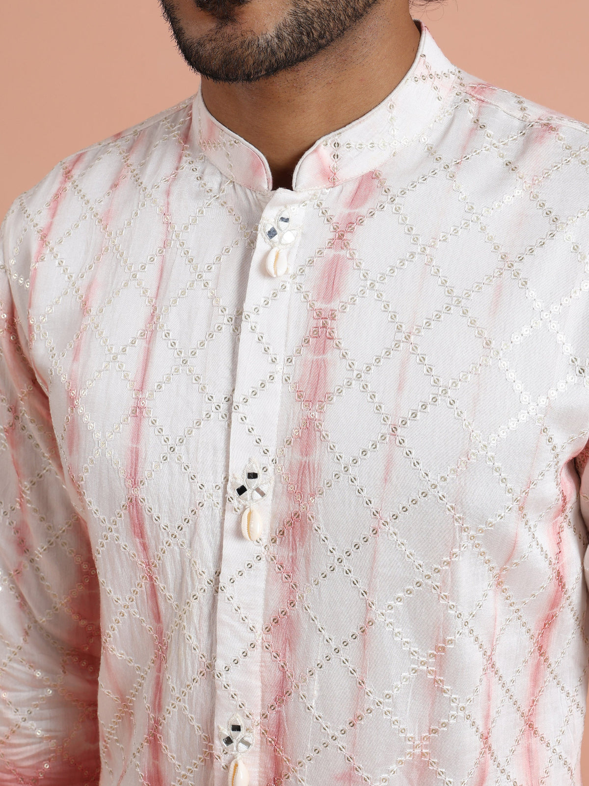 White & Pink Ombre Printed Kurta