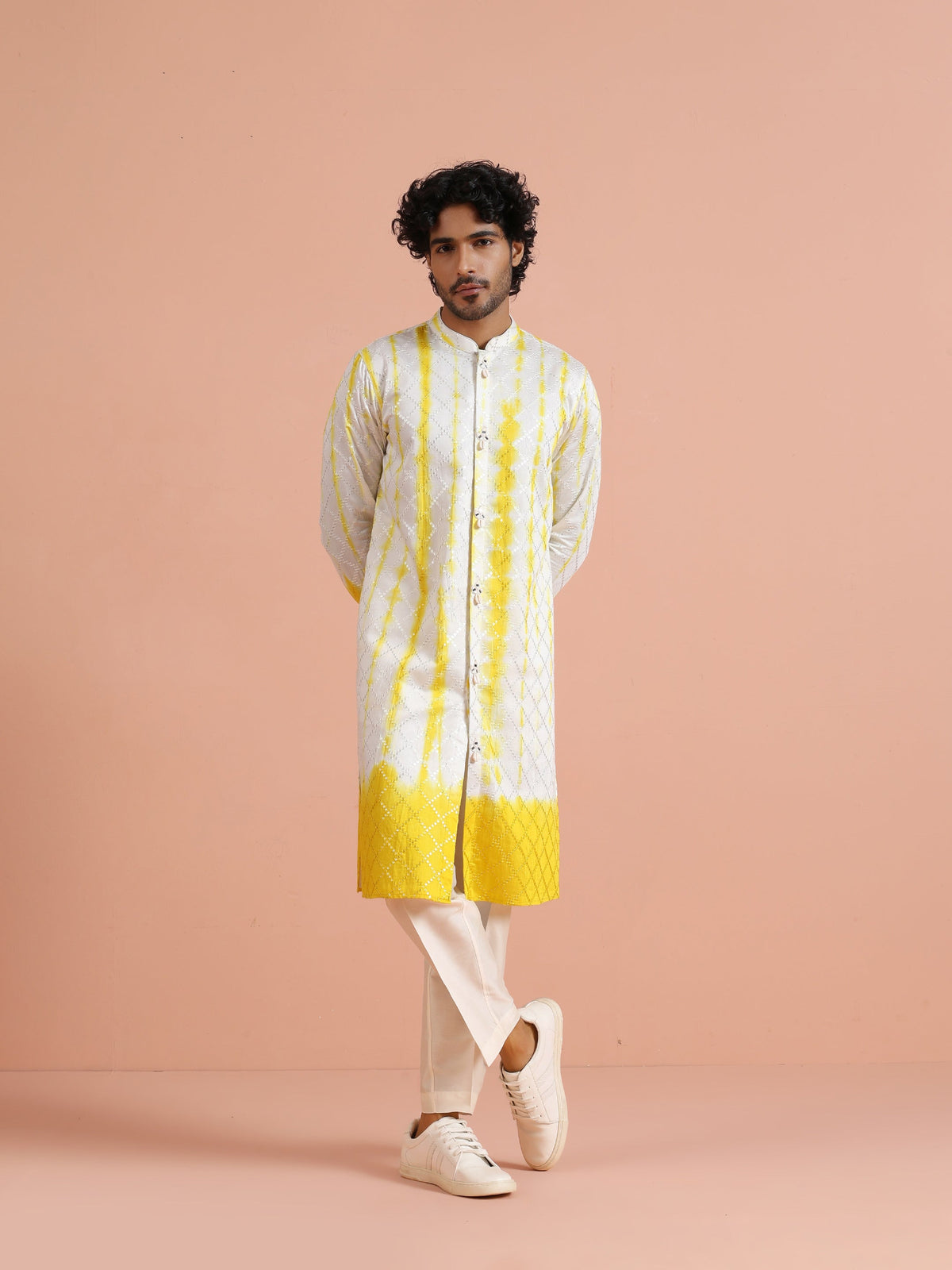 White & Yellow Ombre Printed Kurta