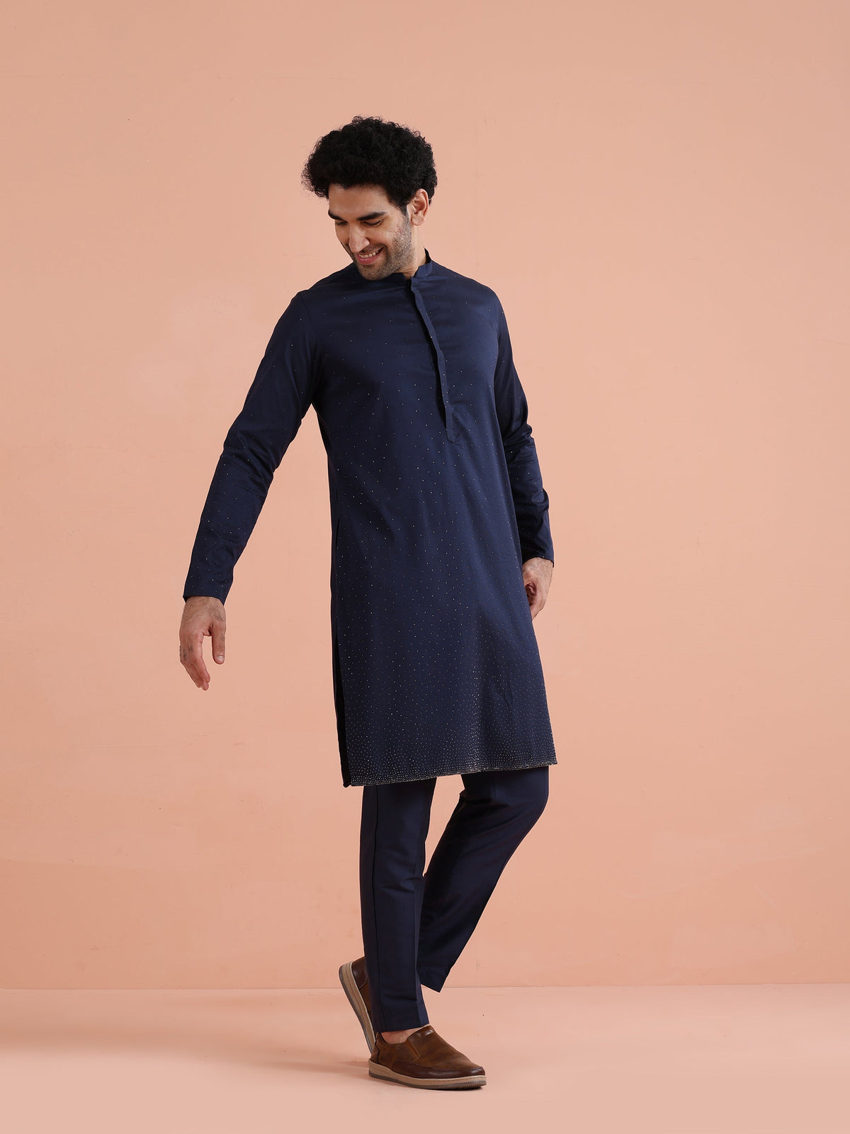 Navy Kurta with Subtle Embellishment
