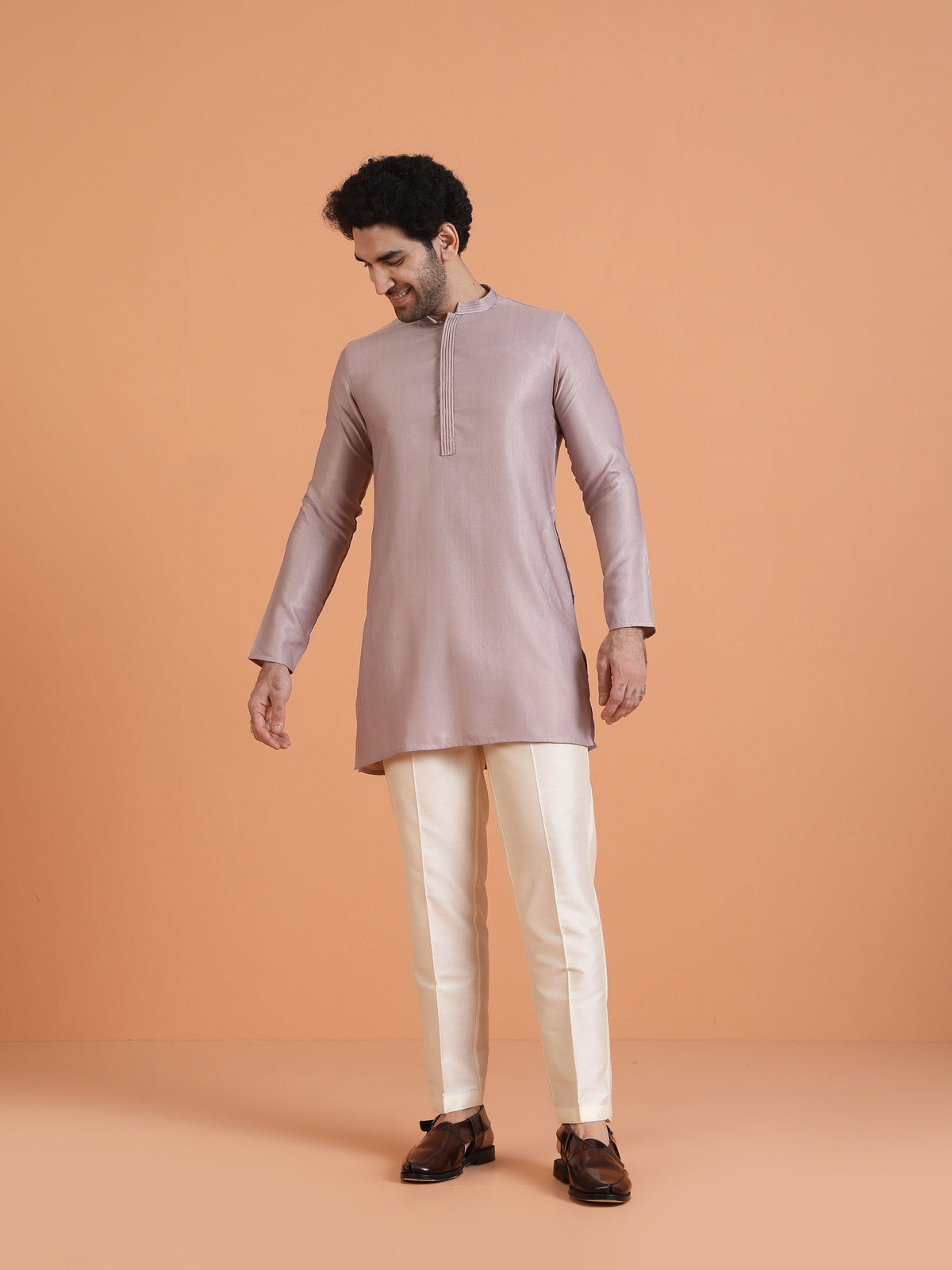 Lilac Silk Blend Solid Mid Kurta