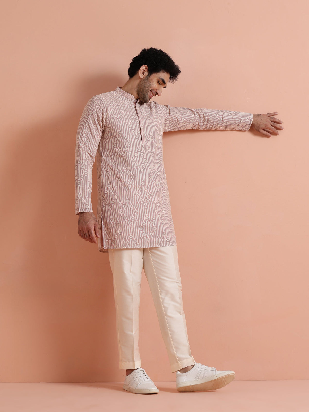 Pink Georgette Embroidered Mid Kurta