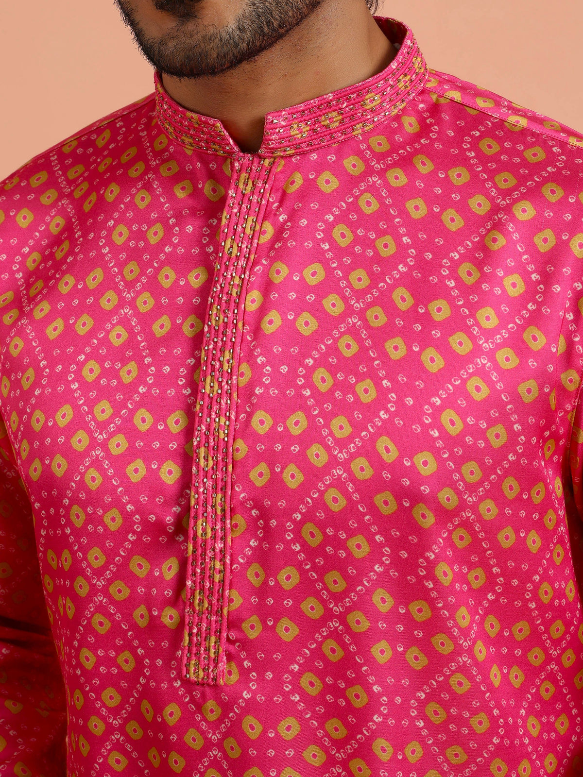 Hot Pink Art Silk Printed Kurta