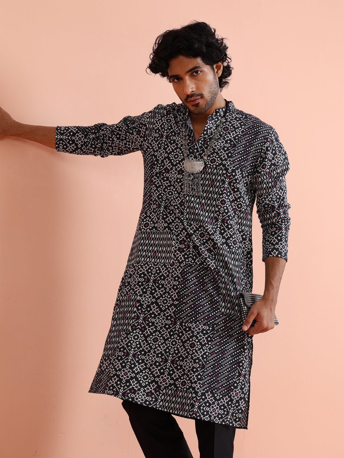Black Geometric Printed Kurta