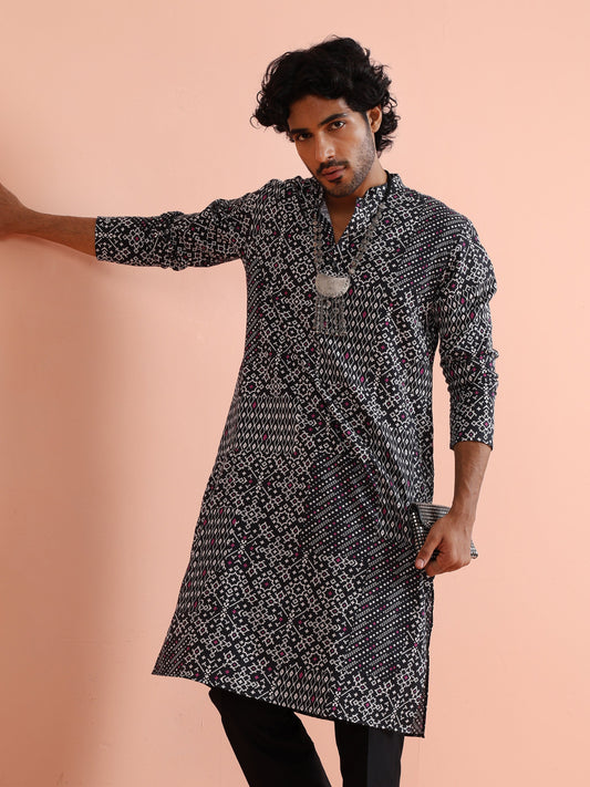Black Geometric Printed Kurta