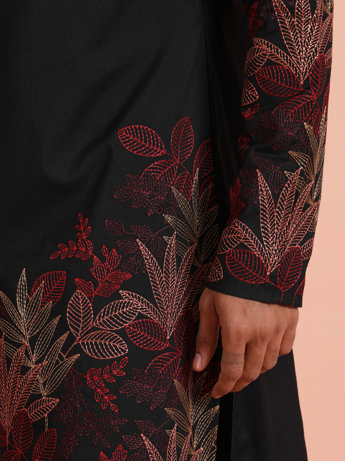 Black Kurta with Red Embroidery