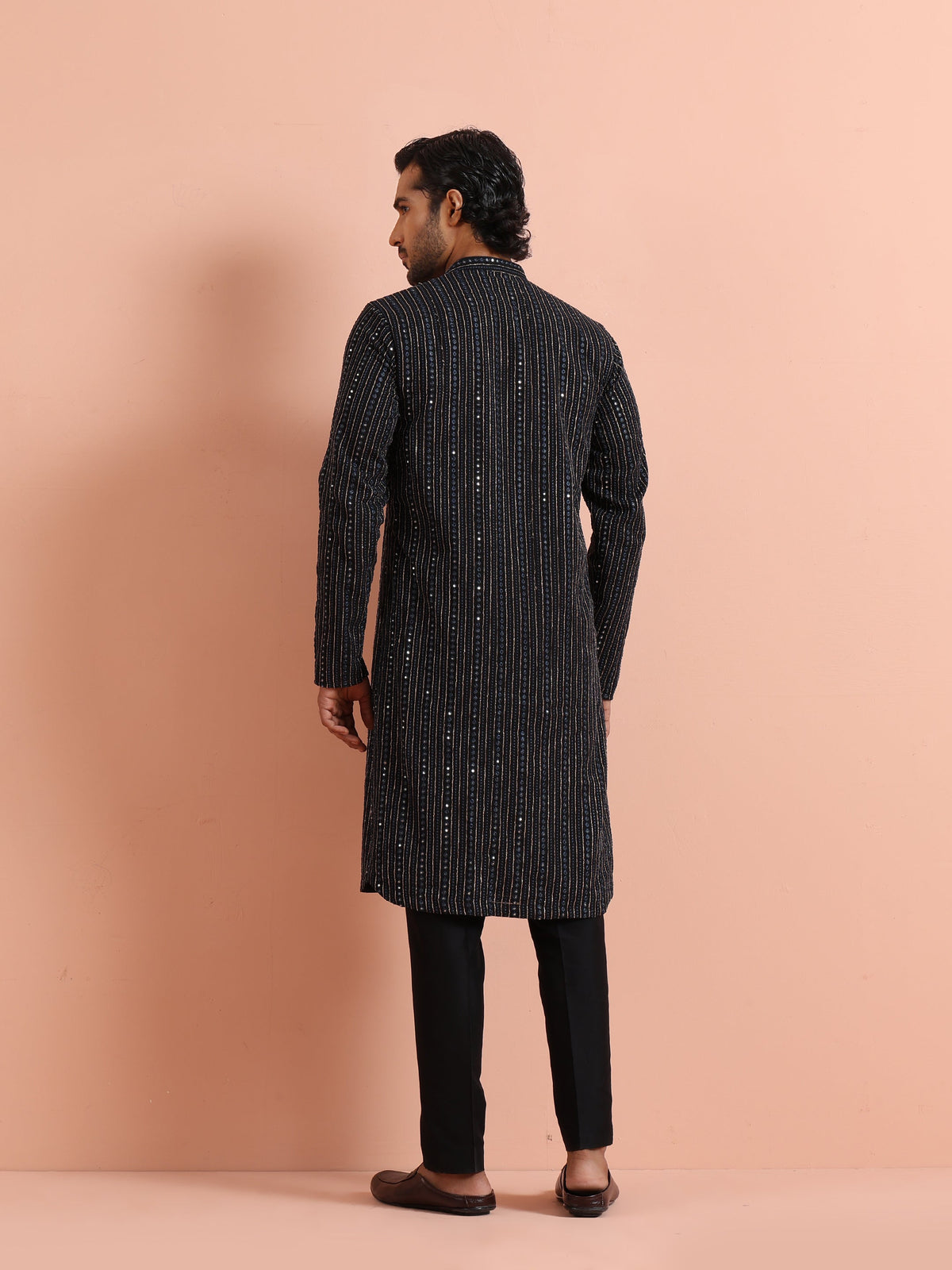 Black Silk Blend Mirror Work Kurta