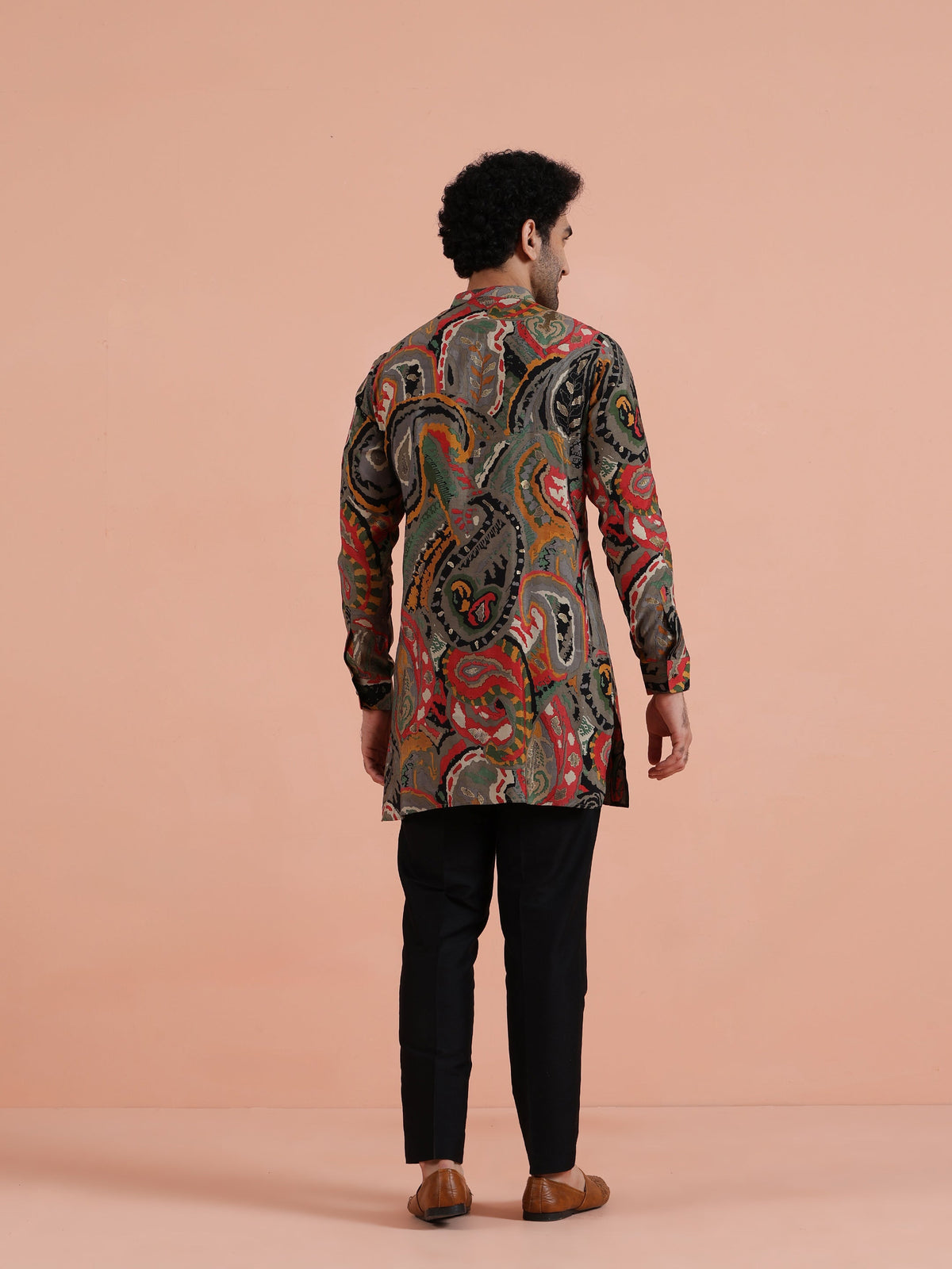 Grey Paisley Printed Kurta