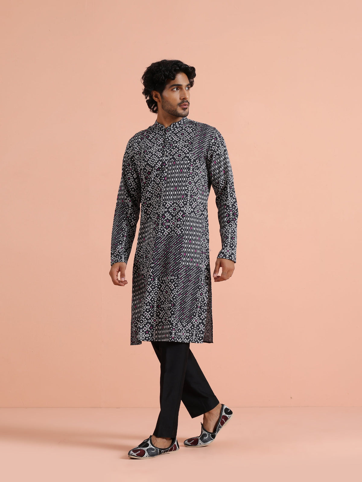 Black Geometric Printed Kurta