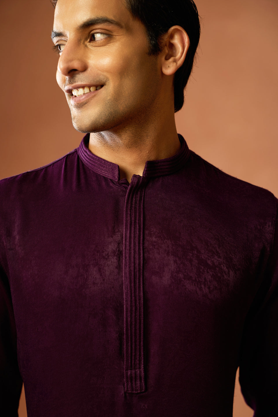 Wine Silk Blend Velvet Finish Mid Kurta