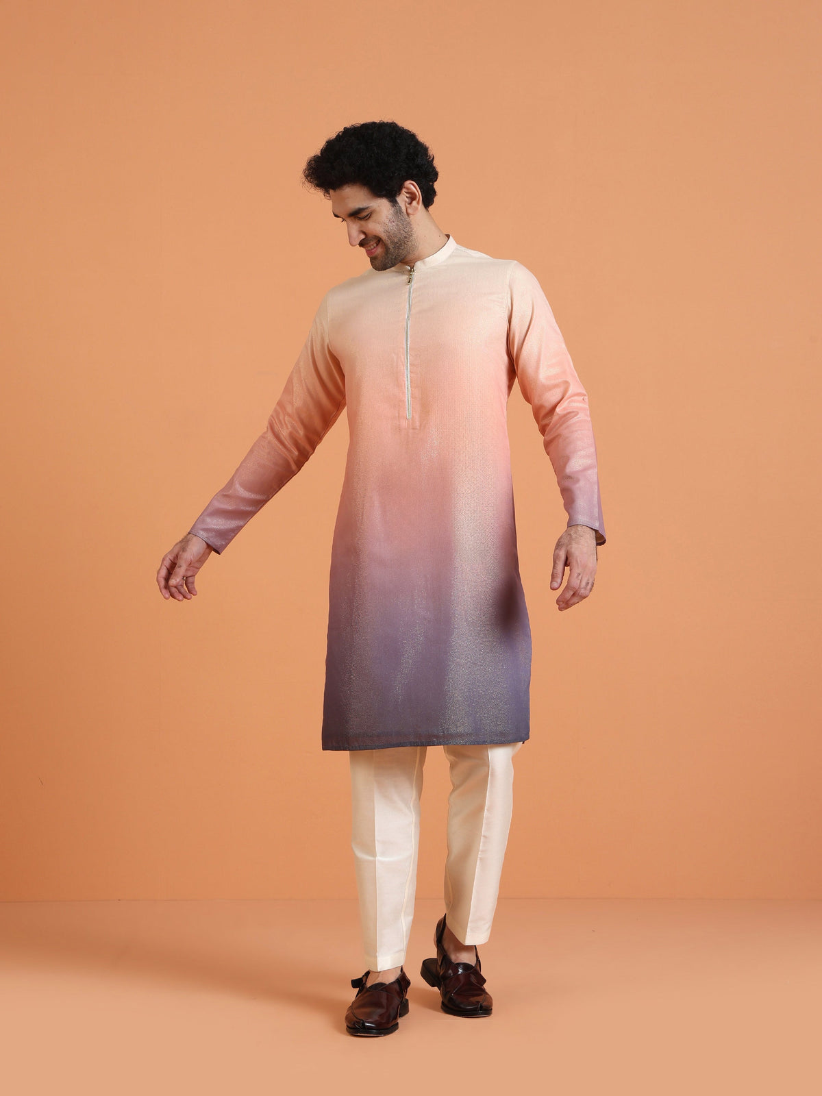 Peach Ombre Cotton Silk Zipped Kurta