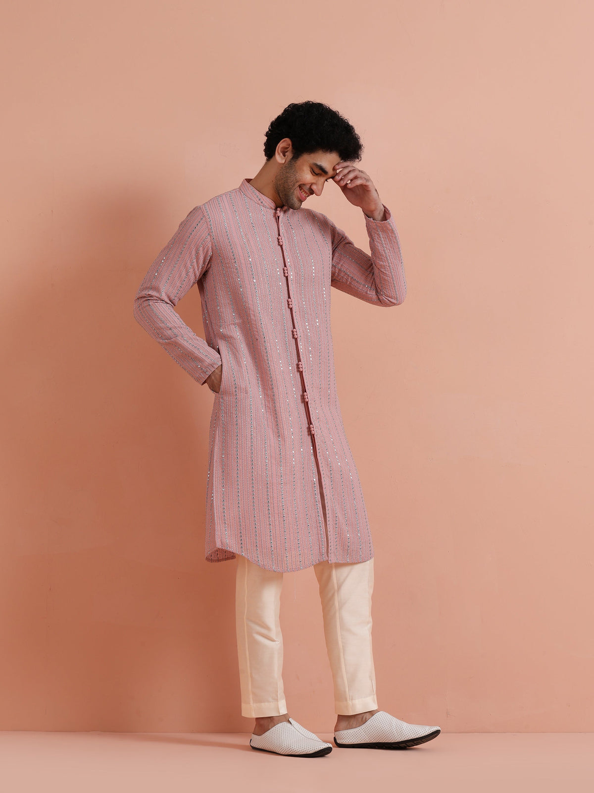 Pink Kurta with Subtle Embellishments