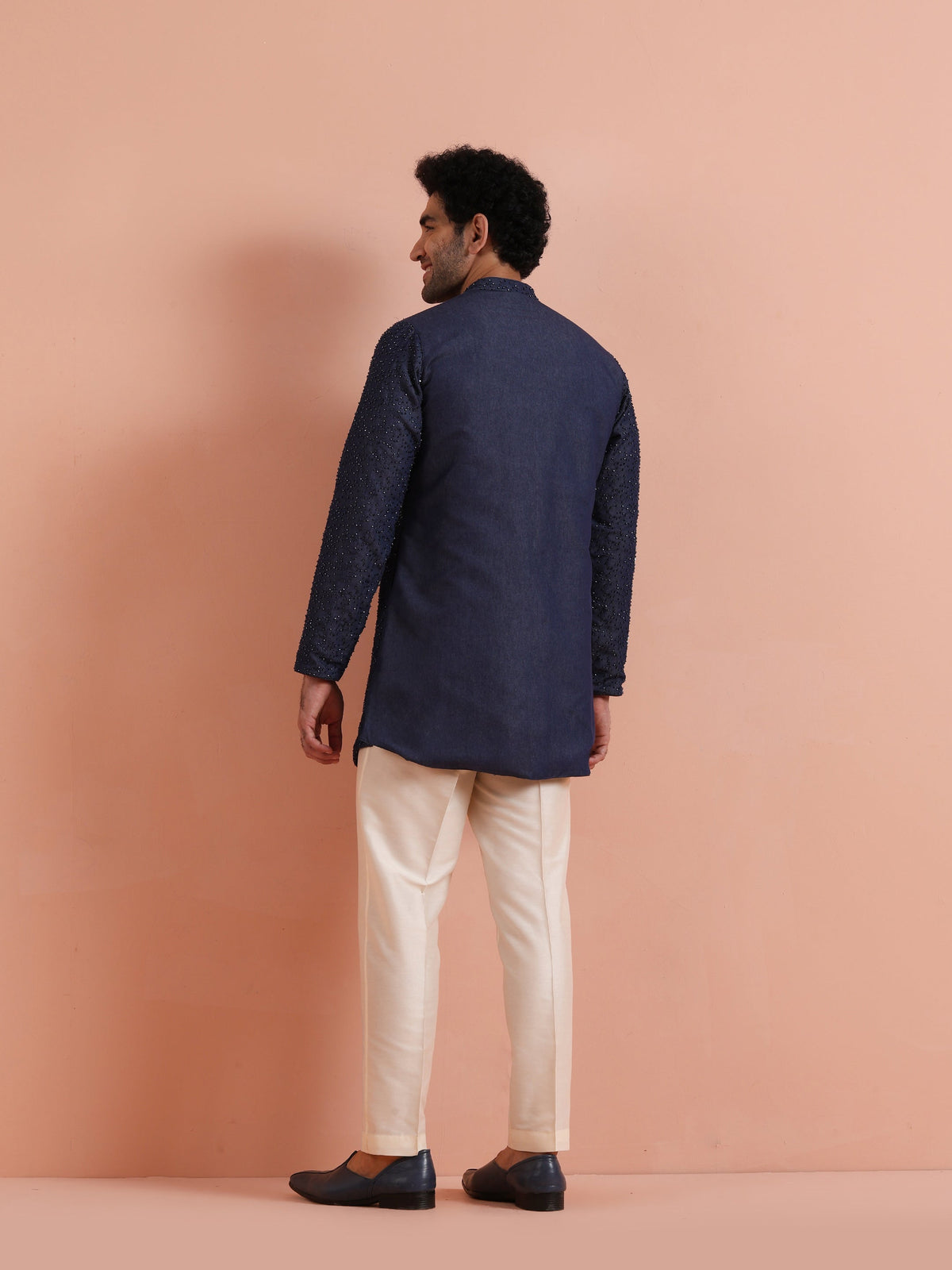 Navy Mid Kurta with Sequin Detailing