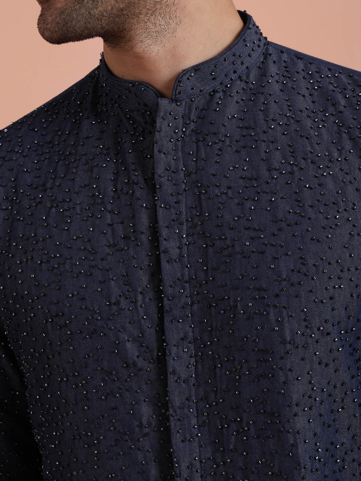 Navy Mid Kurta with Sequin Detailing