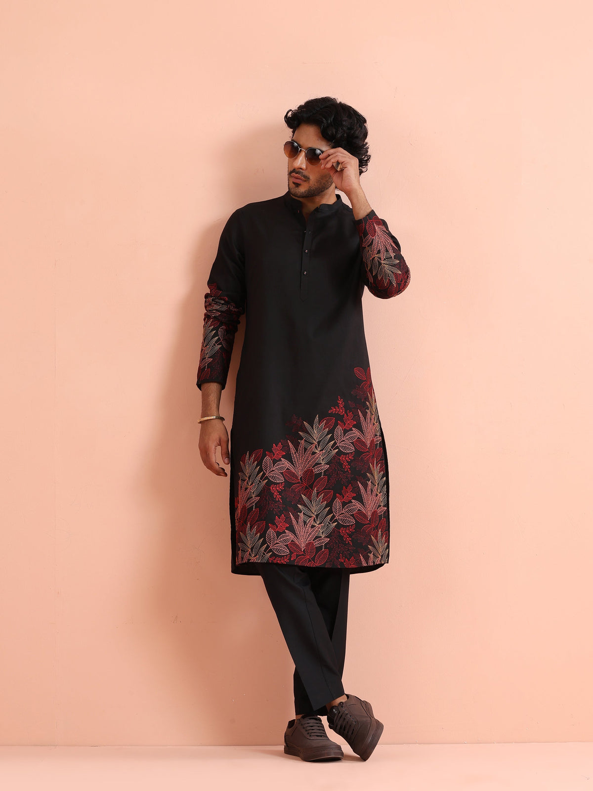 Black Kurta with Red Embroidery