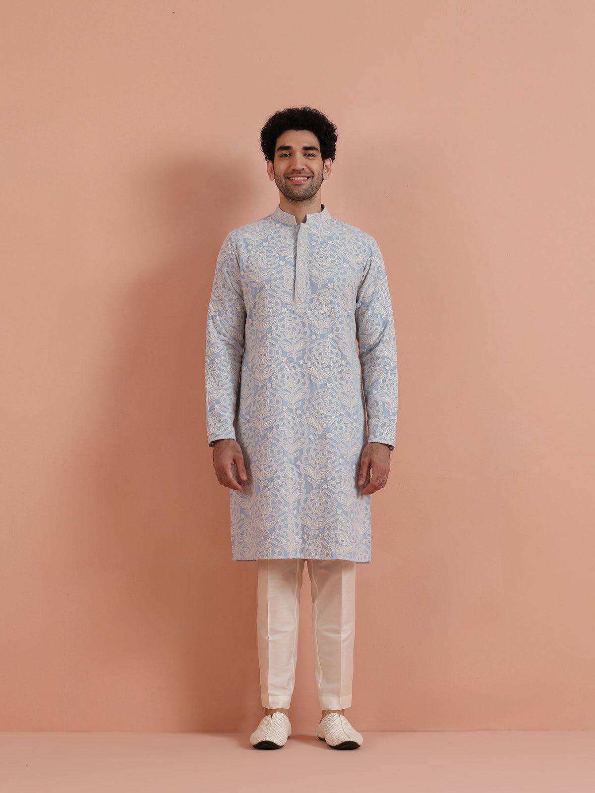 Light Blue Floral Embroidered Kurta