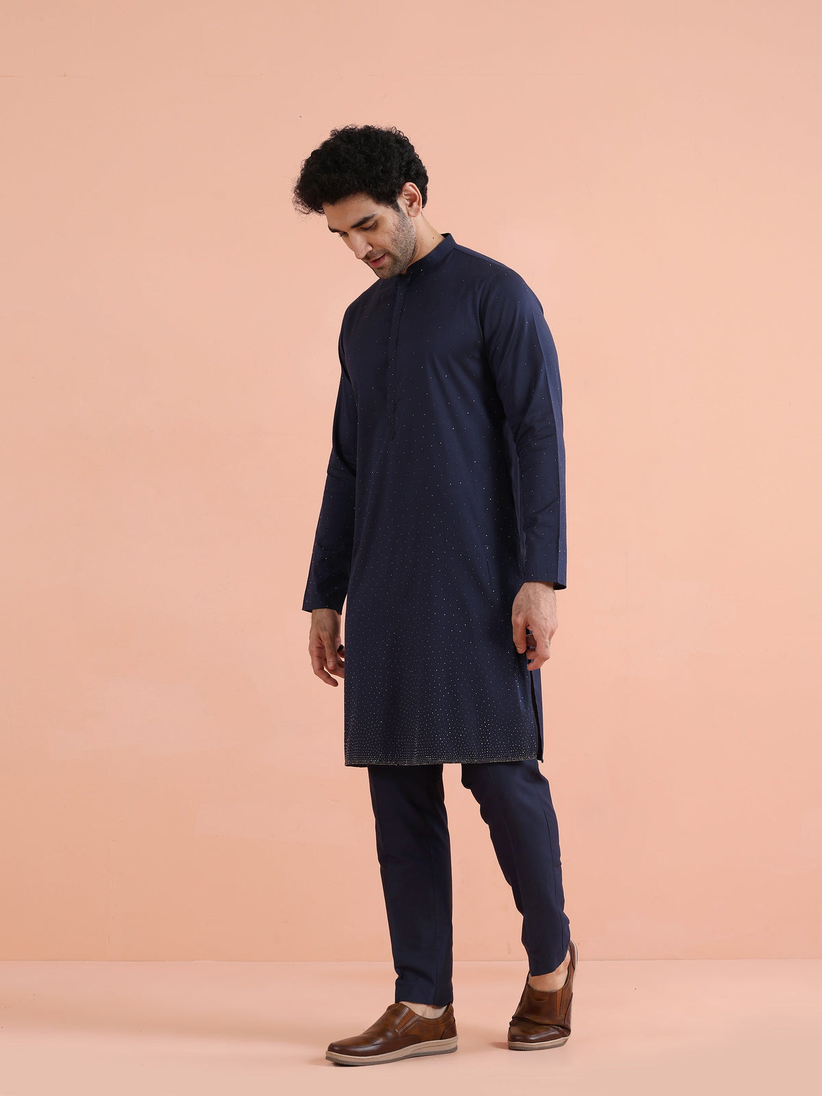 Navy Kurta with Subtle Embellishment