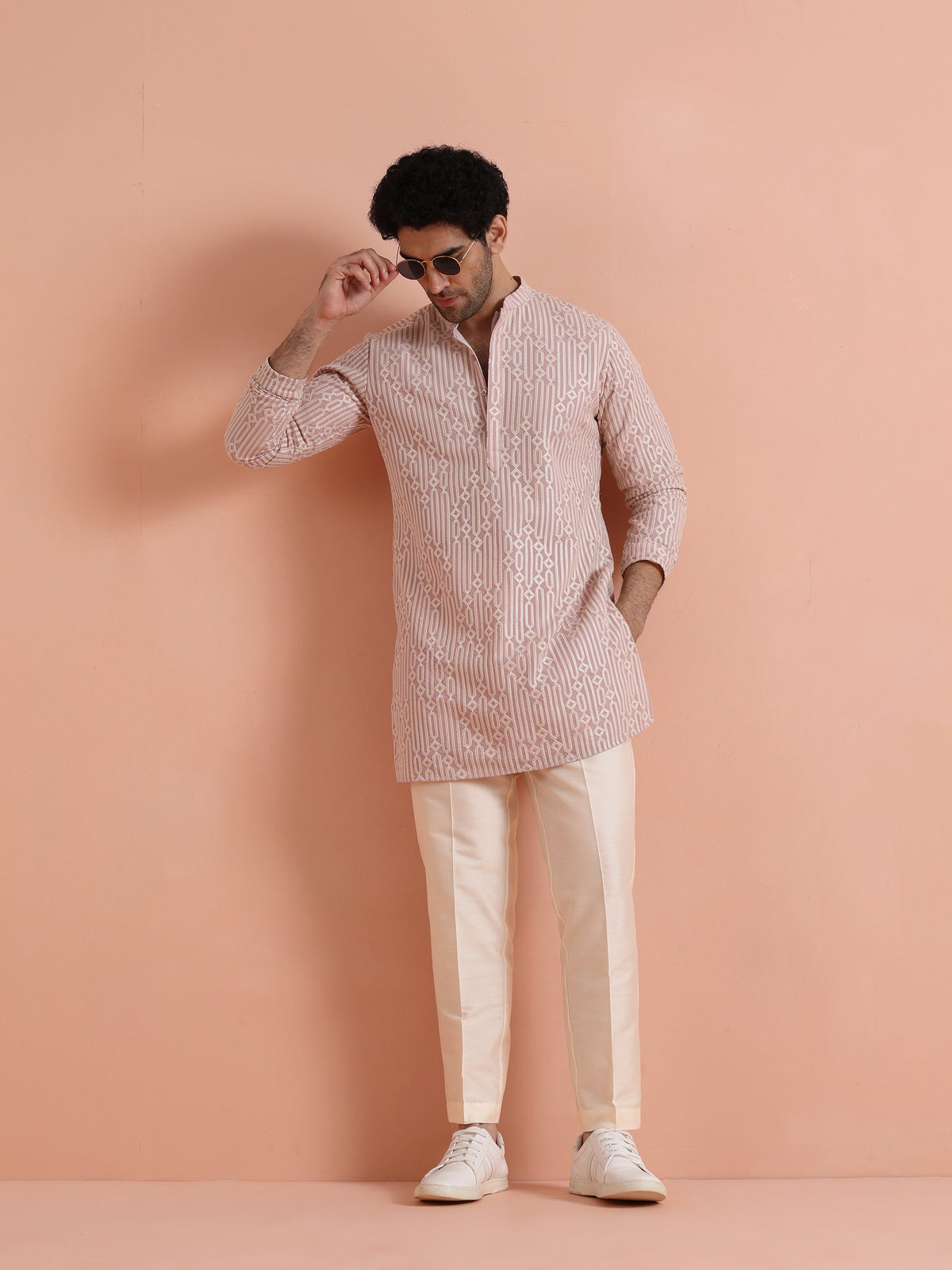 Pink Georgette Embroidered Mid Kurta