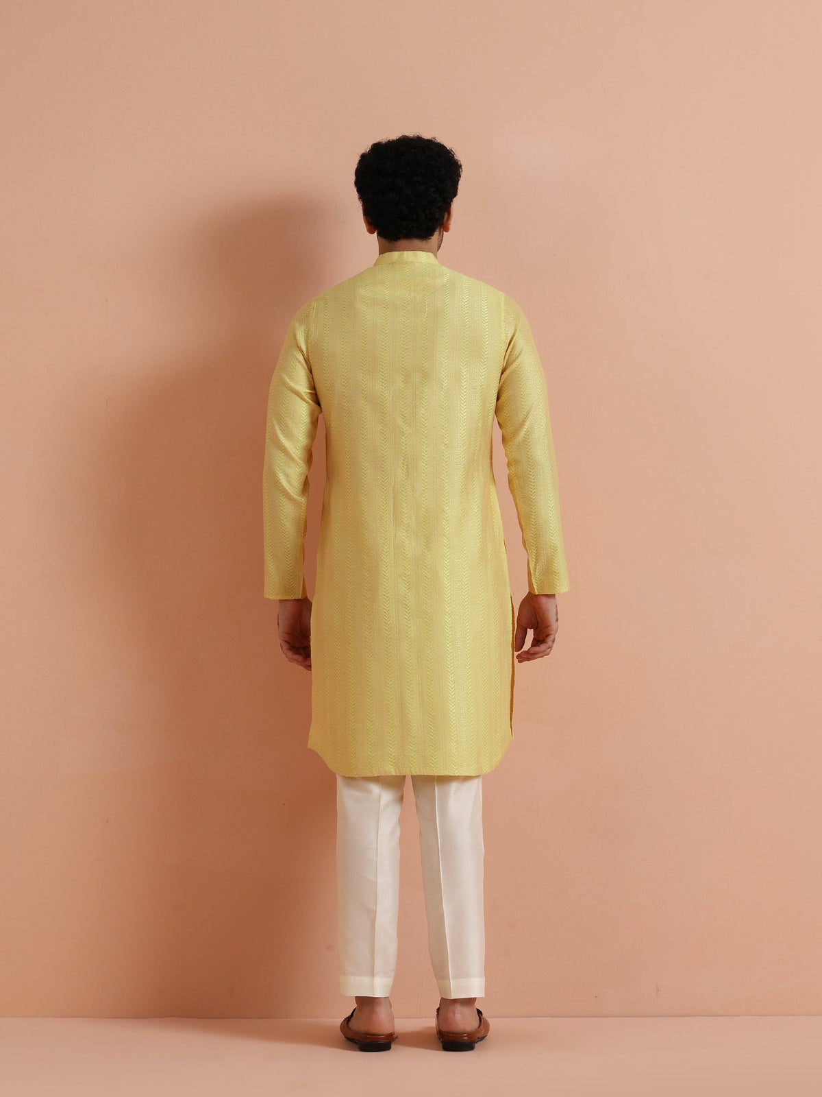 Yellow Jacquard Woven Kurta