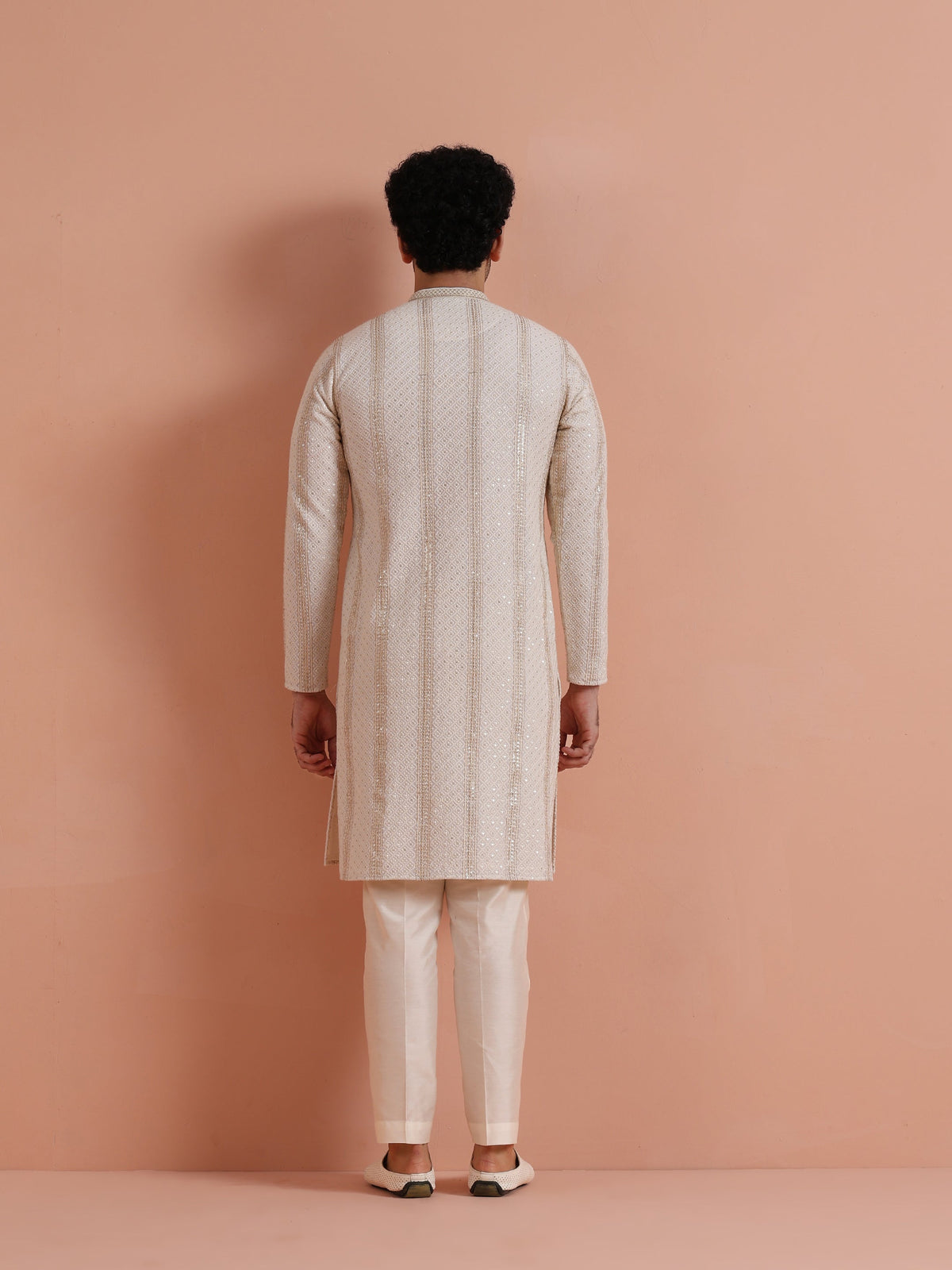 Cream Georgette Sequin Long Kurta