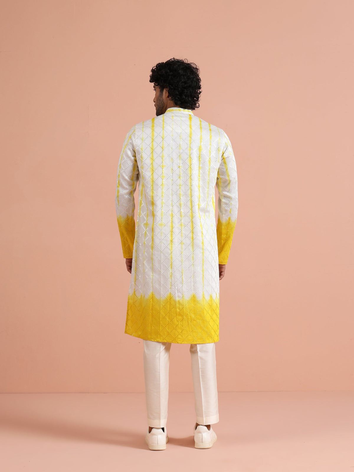 White & Yellow Ombre Printed Kurta