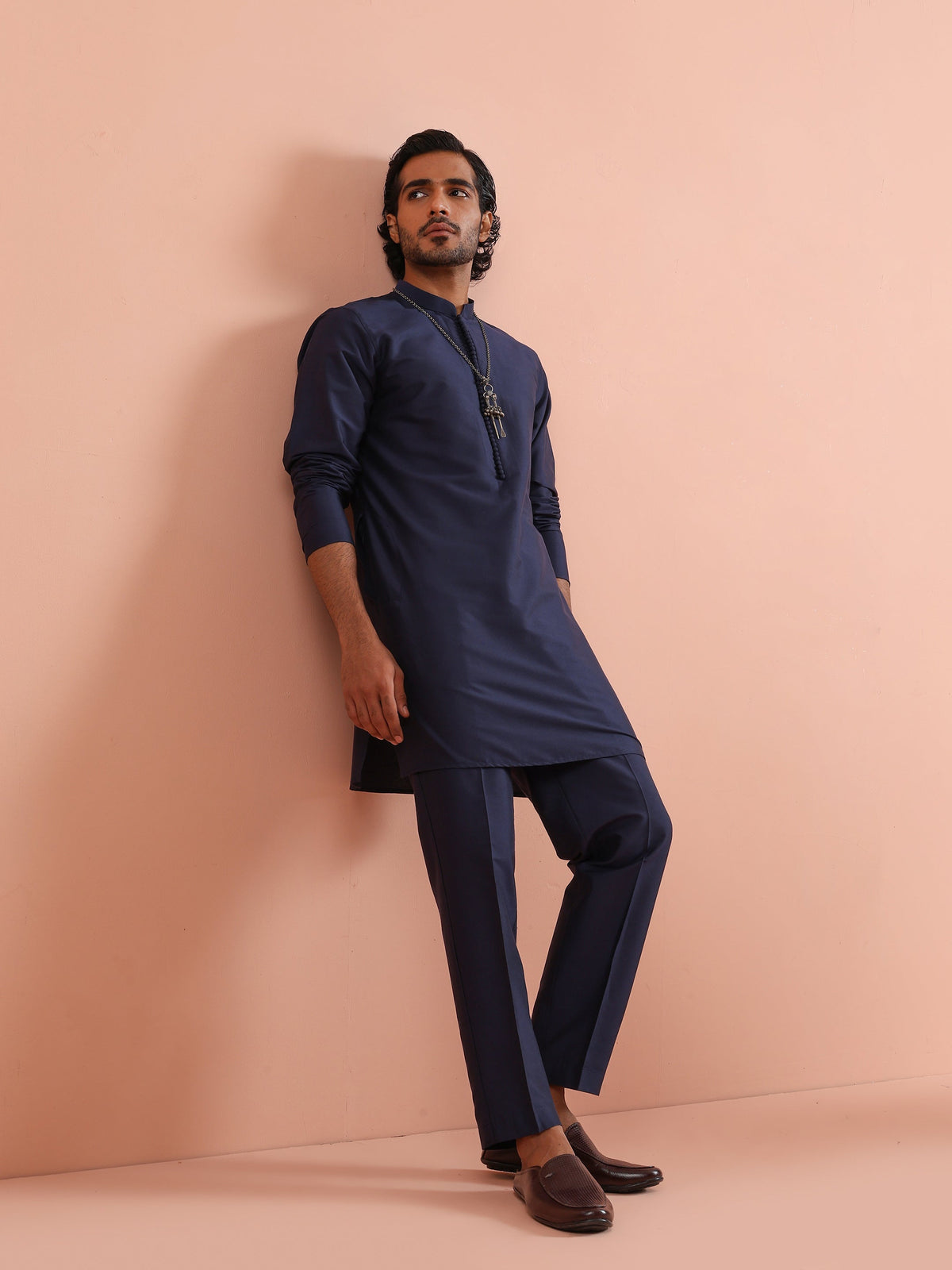 Solid Navy Mid Kurta