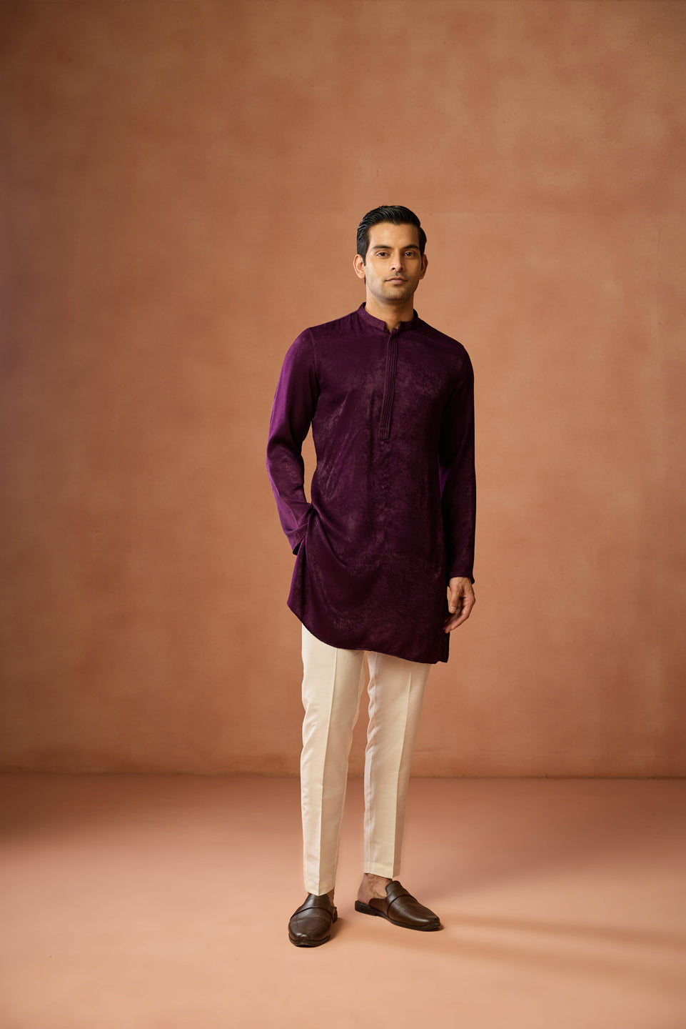 Wine Silk Blend Velvet Finish Mid Kurta