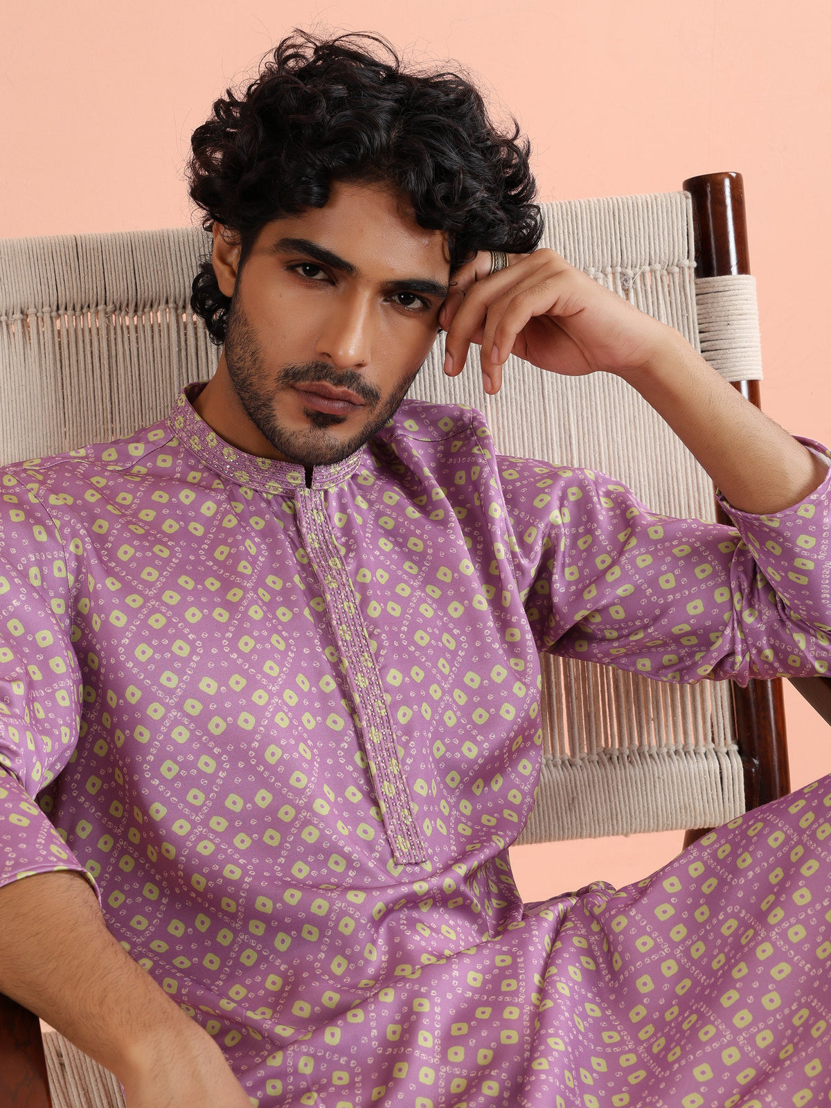 Lilac Geometric Printed Kurta