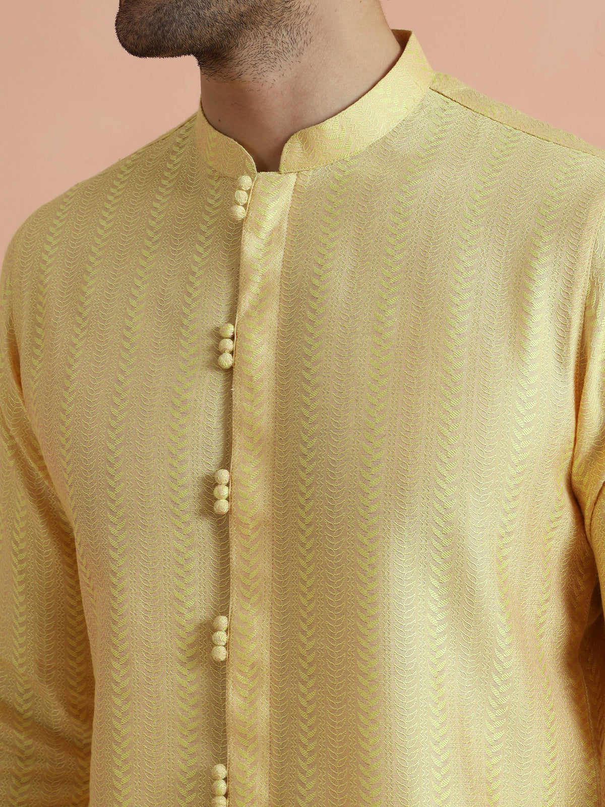 Yellow Jacquard Woven Kurta