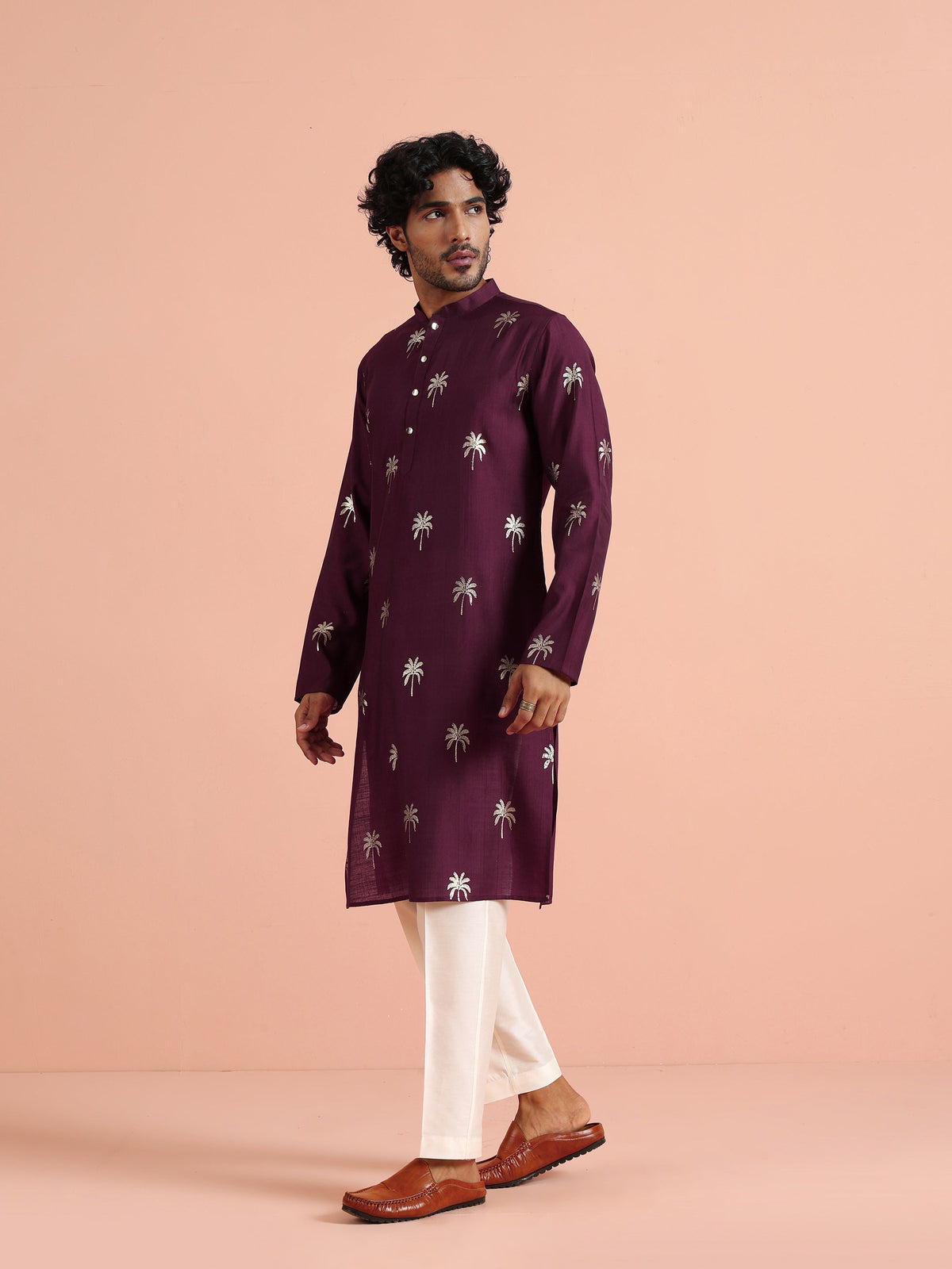 Wine Kurta with Palm Prints