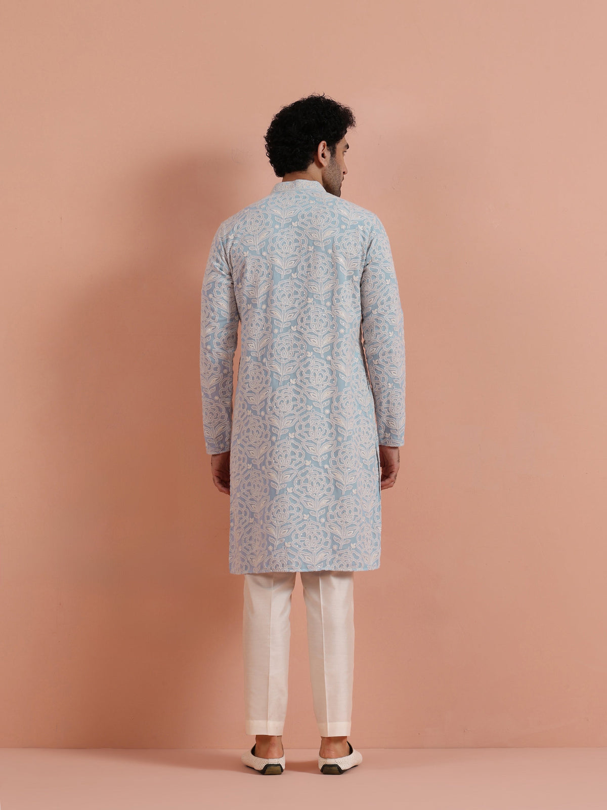 Light Blue Floral Embroidered Kurta