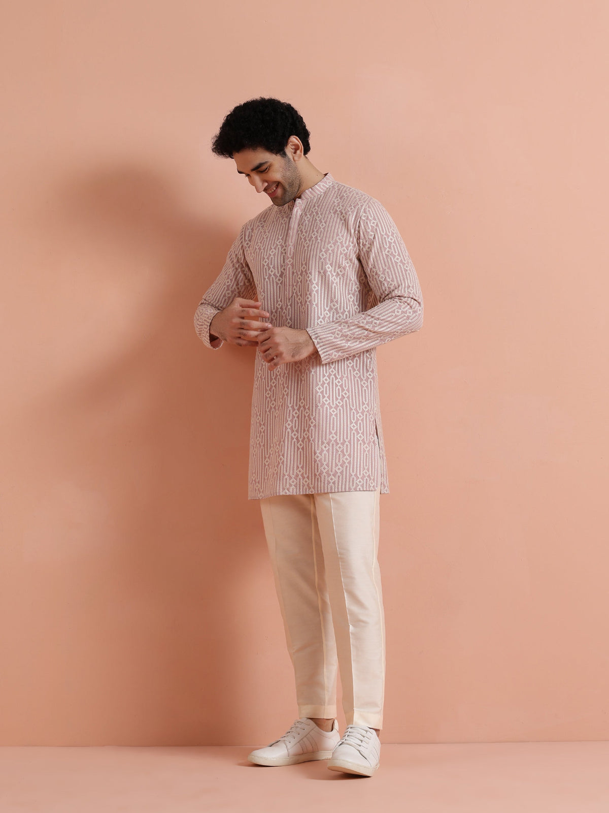 Pink Georgette Embroidered Mid Kurta